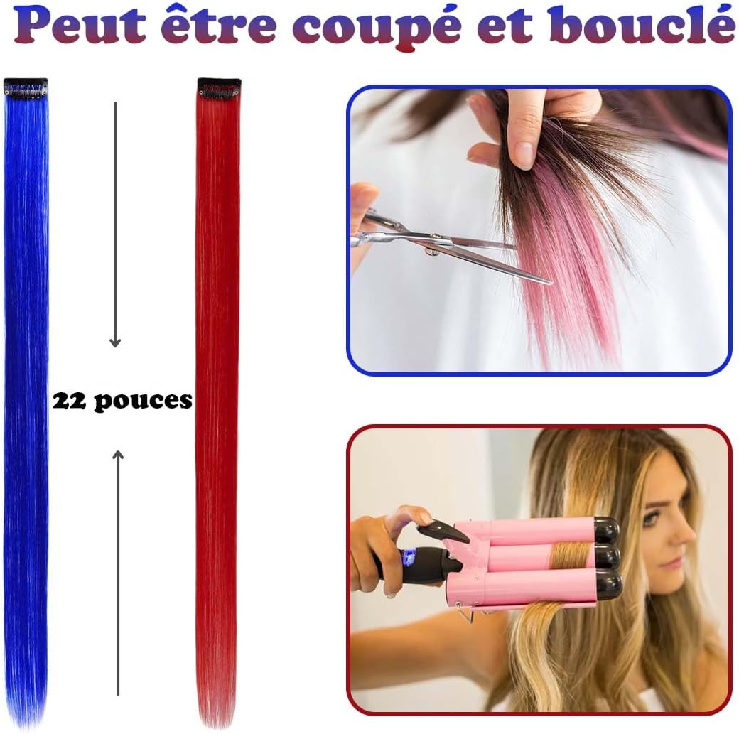 Extensions de cheveux - mèches colorées, 30cm, 12pcs, clips robustes