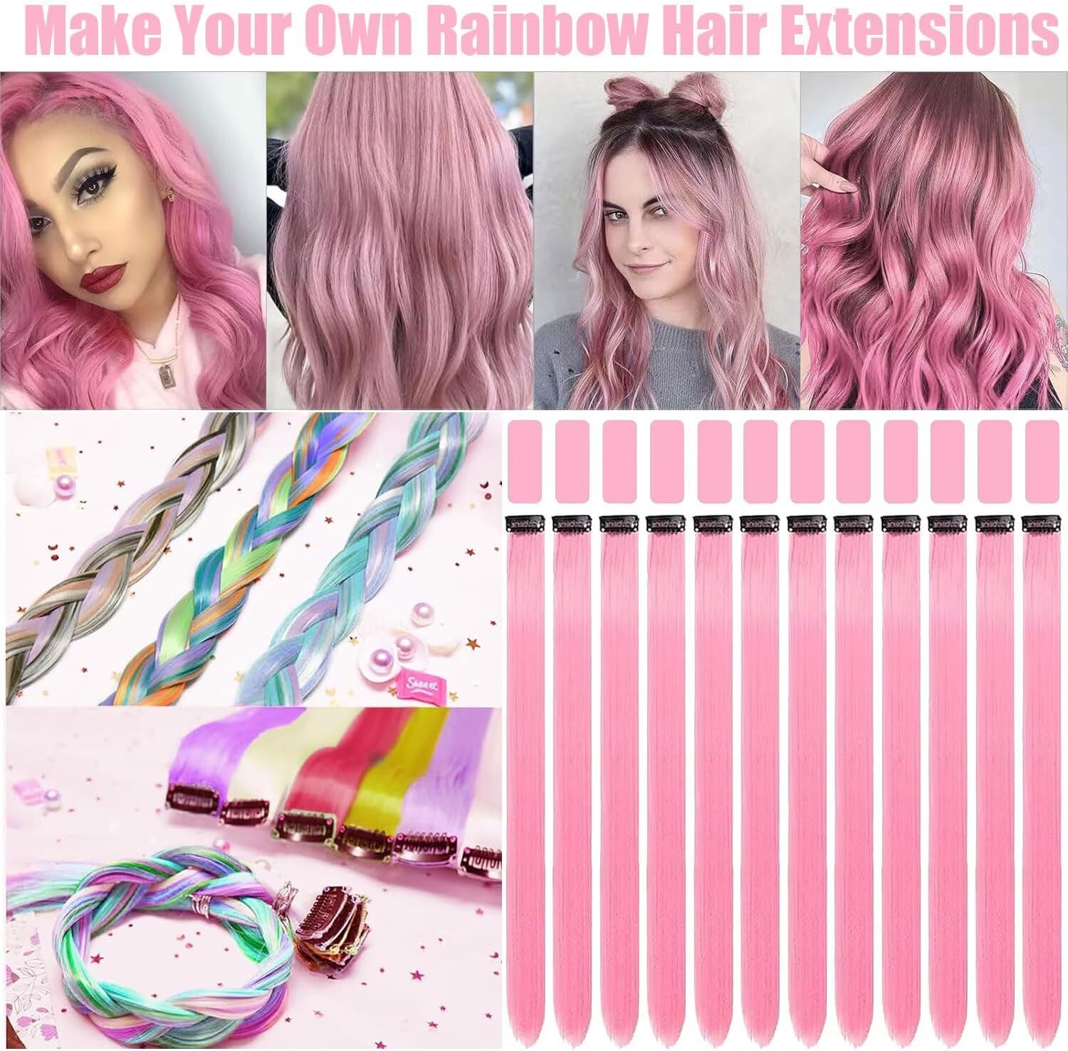 Extensions cheveux - clips synthétiques 12pcs 55cm rouge pastèque