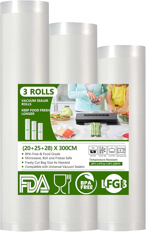 Diboniur - Sac Sous Vide alimentaire - 3 rouleaux 28/25/20x300cm - réutilisable, compatible toutes machines