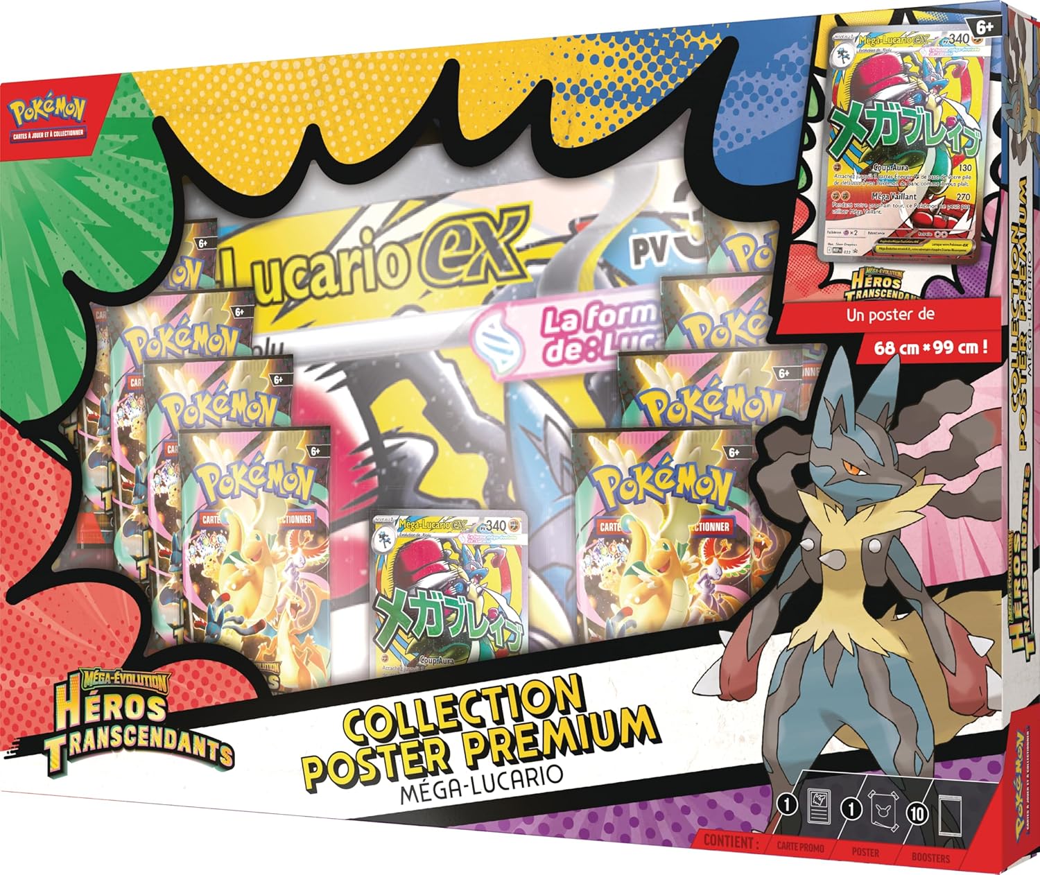 Pokémon - Collection Poster Premium Méga-Évolution Héros Transcendants - 1 carte promo brillante, poster double face, 10