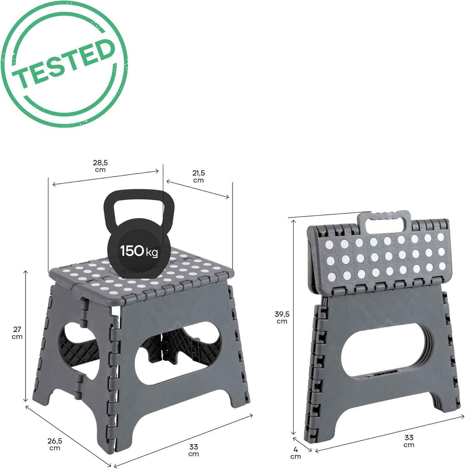 Arregui - Tabouret pliant multiusage, hauteur 27 cm, gris - TB-027-G