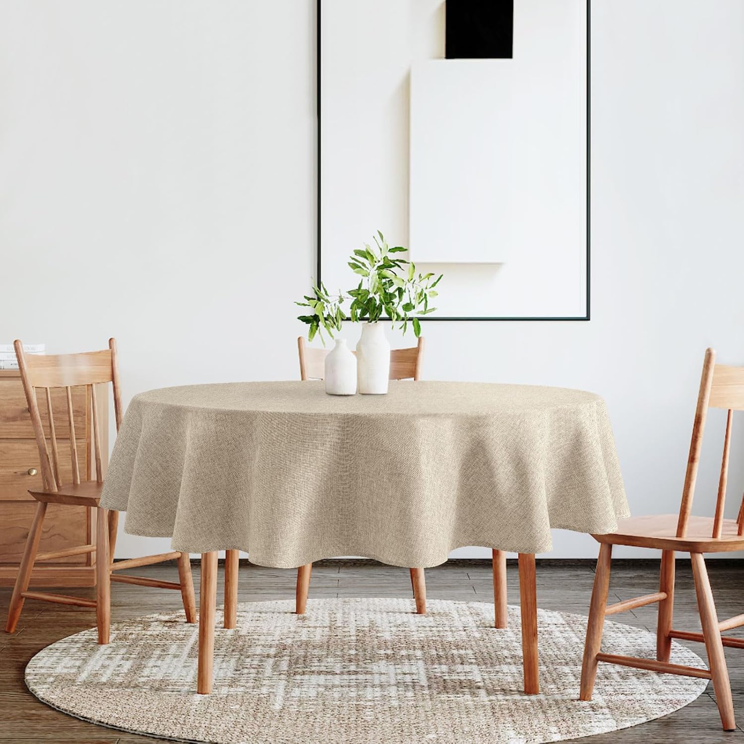 DWCN - nappe ronde lin beige - 120 cm - lavable, résistante intempéries