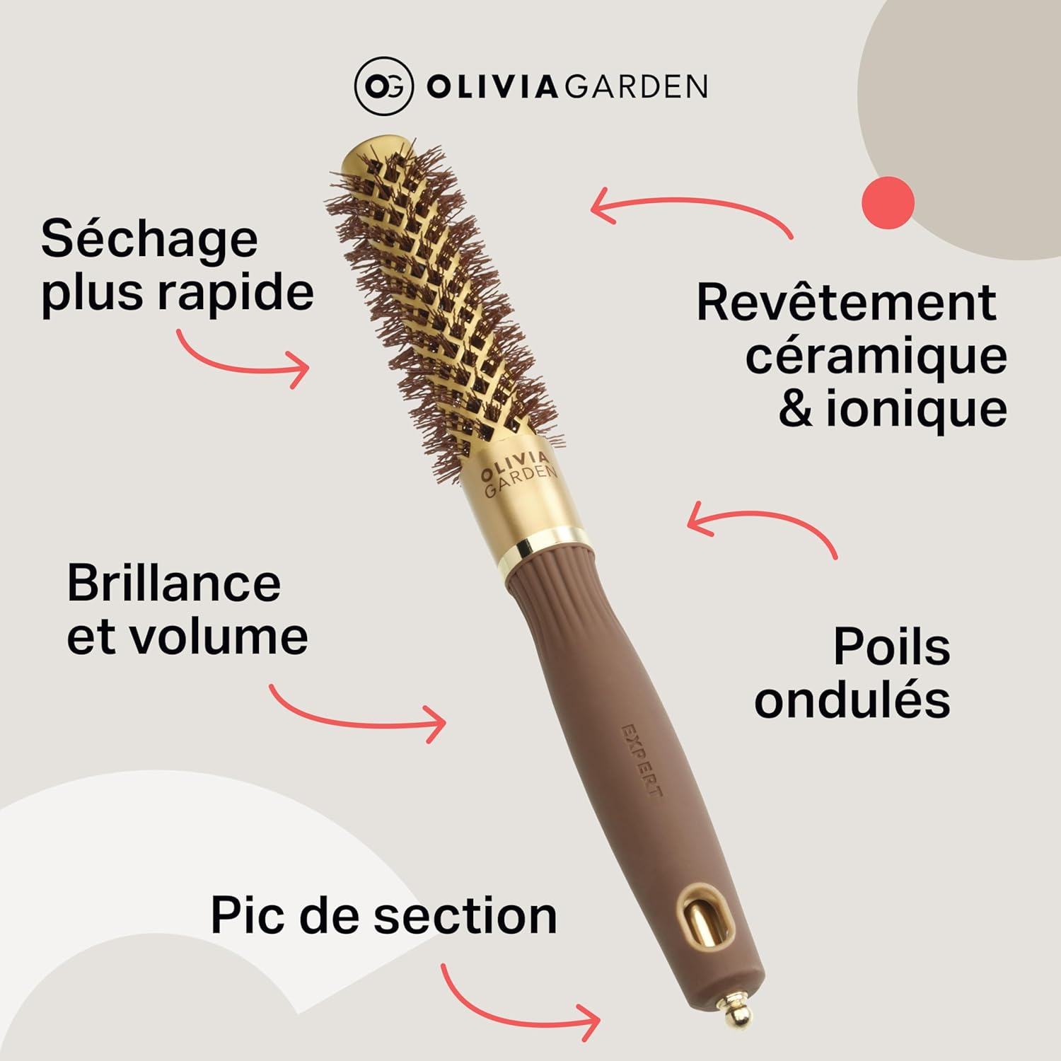 Olivia Garden - Expert Blowout Shine - ronde céramique antistatique pour brushing sans frisottis