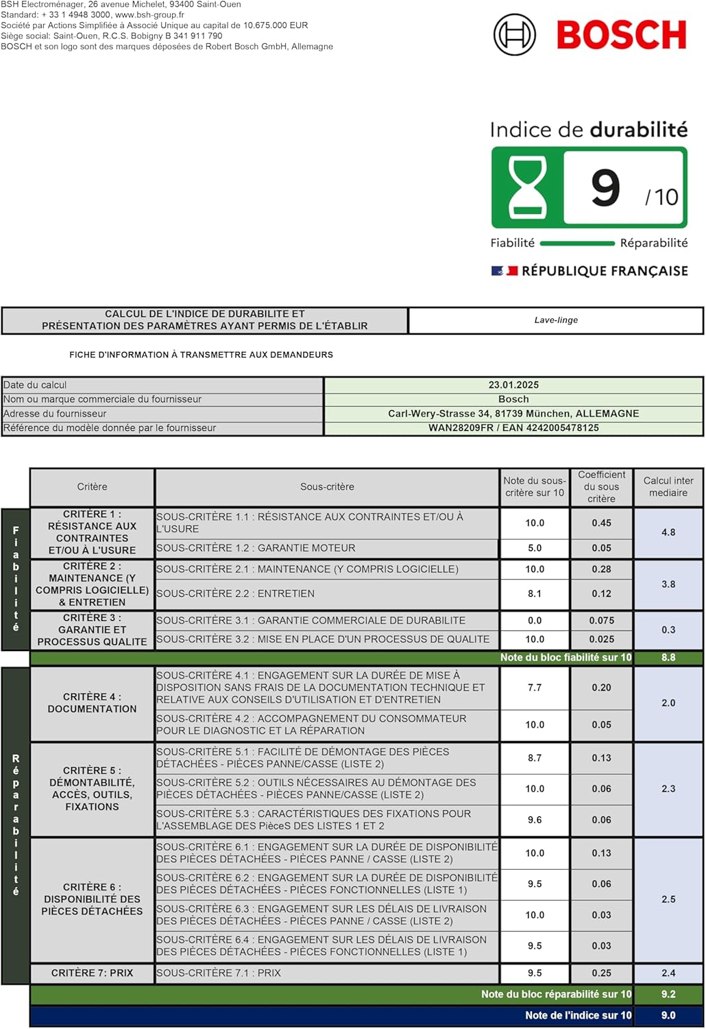 Bosch - Série 4 - 9 kg, 1400 trs/min, blanc, lave-linge hublot - WAN28209FR