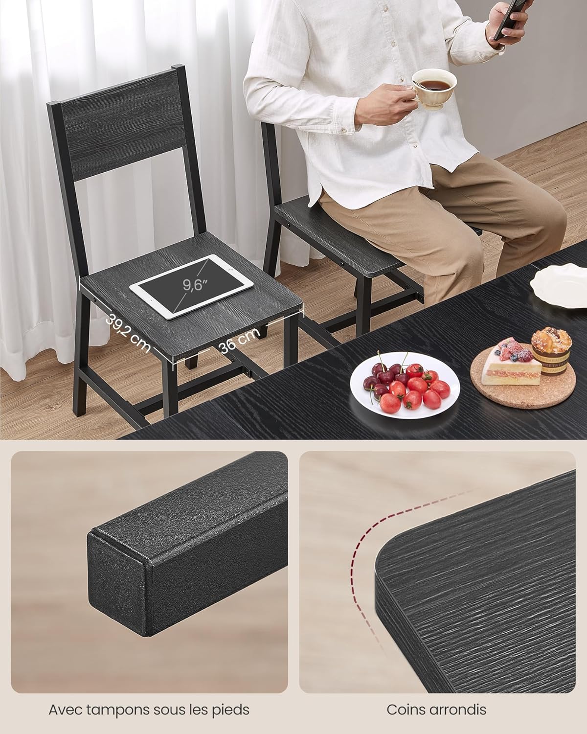 VASAGLE - chaise salle à manger (lot de 2) - acier -  gris/noir - style industriel - LDC092B04