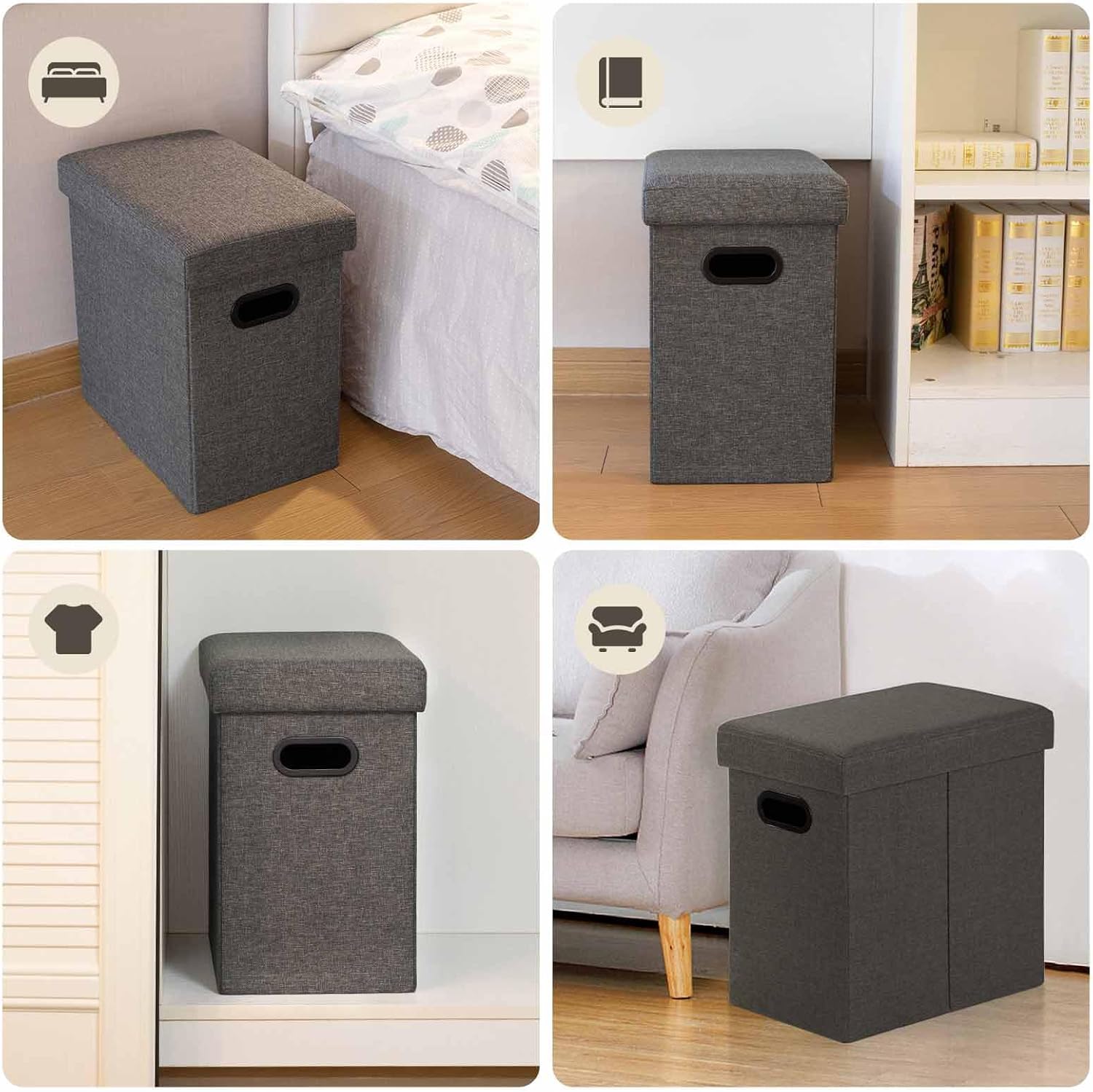 COSYLAND - Ottoman pliable lin - 42x27x42cm - rangement 150kg, gris foncé