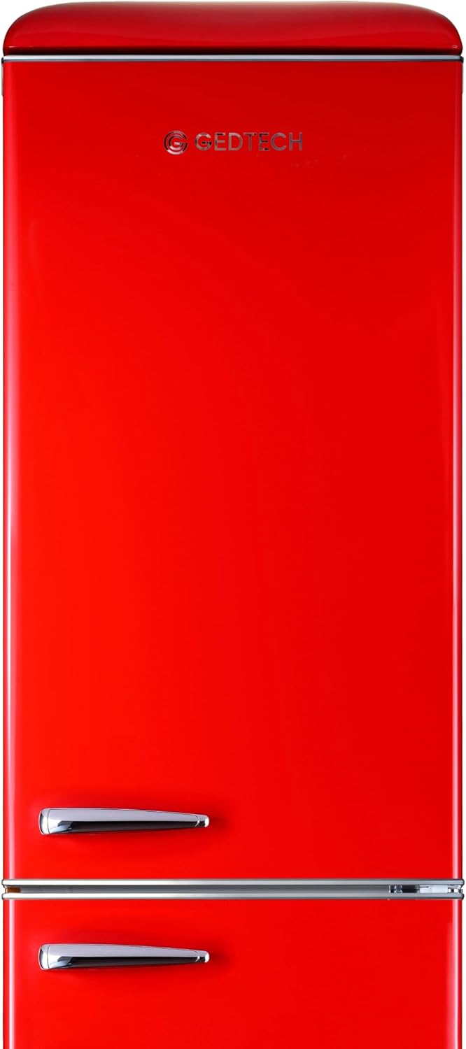 GEDTECH - Réfrigérateur vintage combiné 310L, congélateur bas, rouge, GCBV310RD