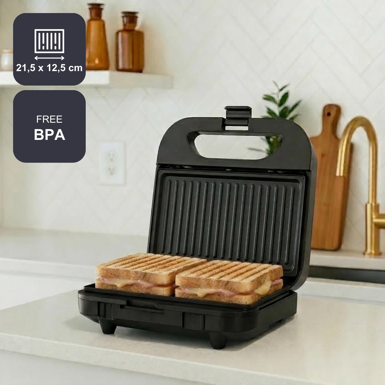 BLACK+DECKER - machine à sandwich compacte - 750W - plaques grill 21,5x12,5cm - antiadhésives - BXSA752