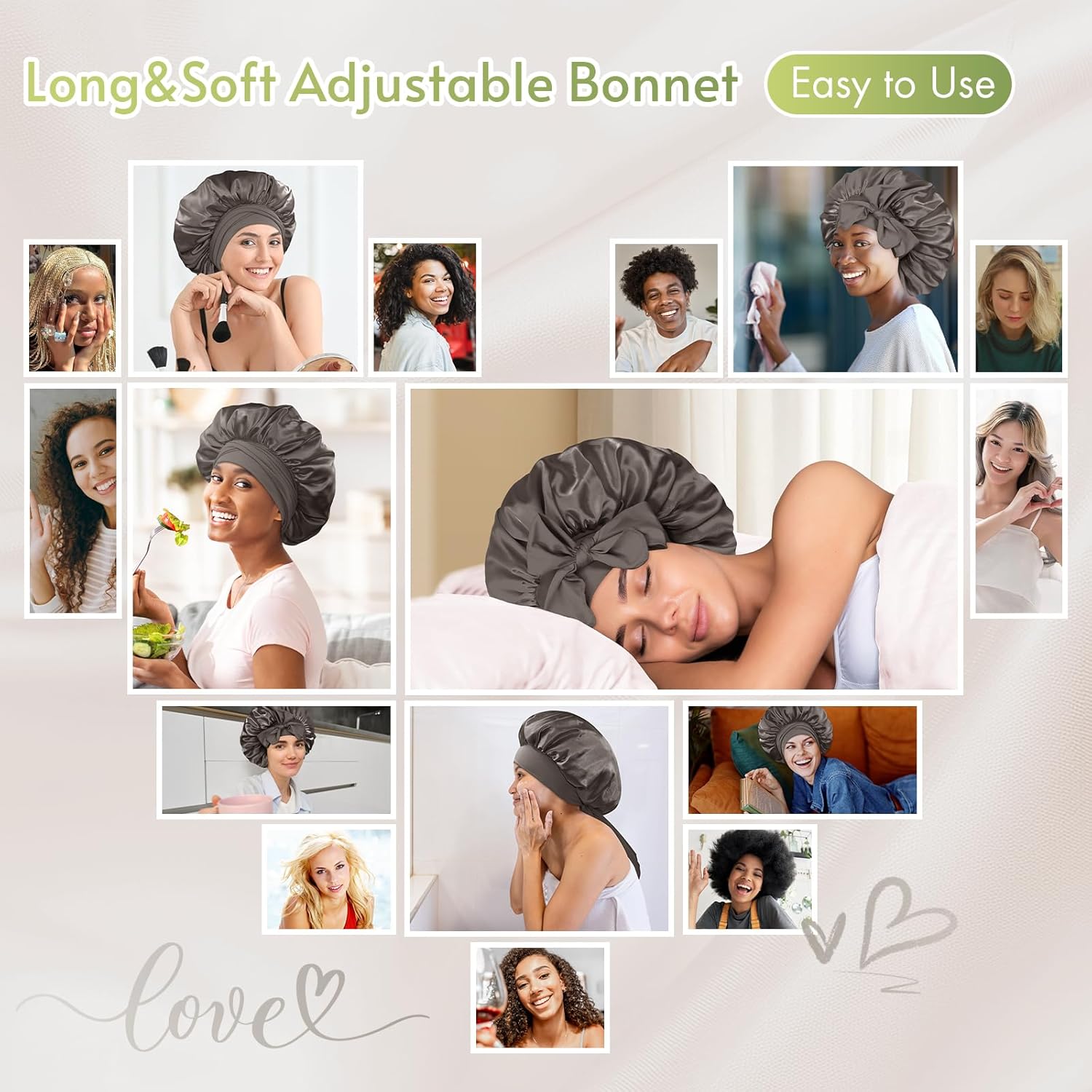 BONNET QUEEN - bonnet satin ajustable moyen - élastique long cheveux