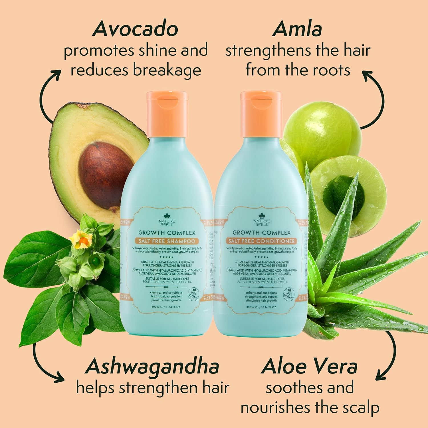 Nature Spell - Trio Croissance Cheveux - Shampooing, Après-shampooing, Huile - Hydratant, Nourrissant, Vegan, Sans sulfa