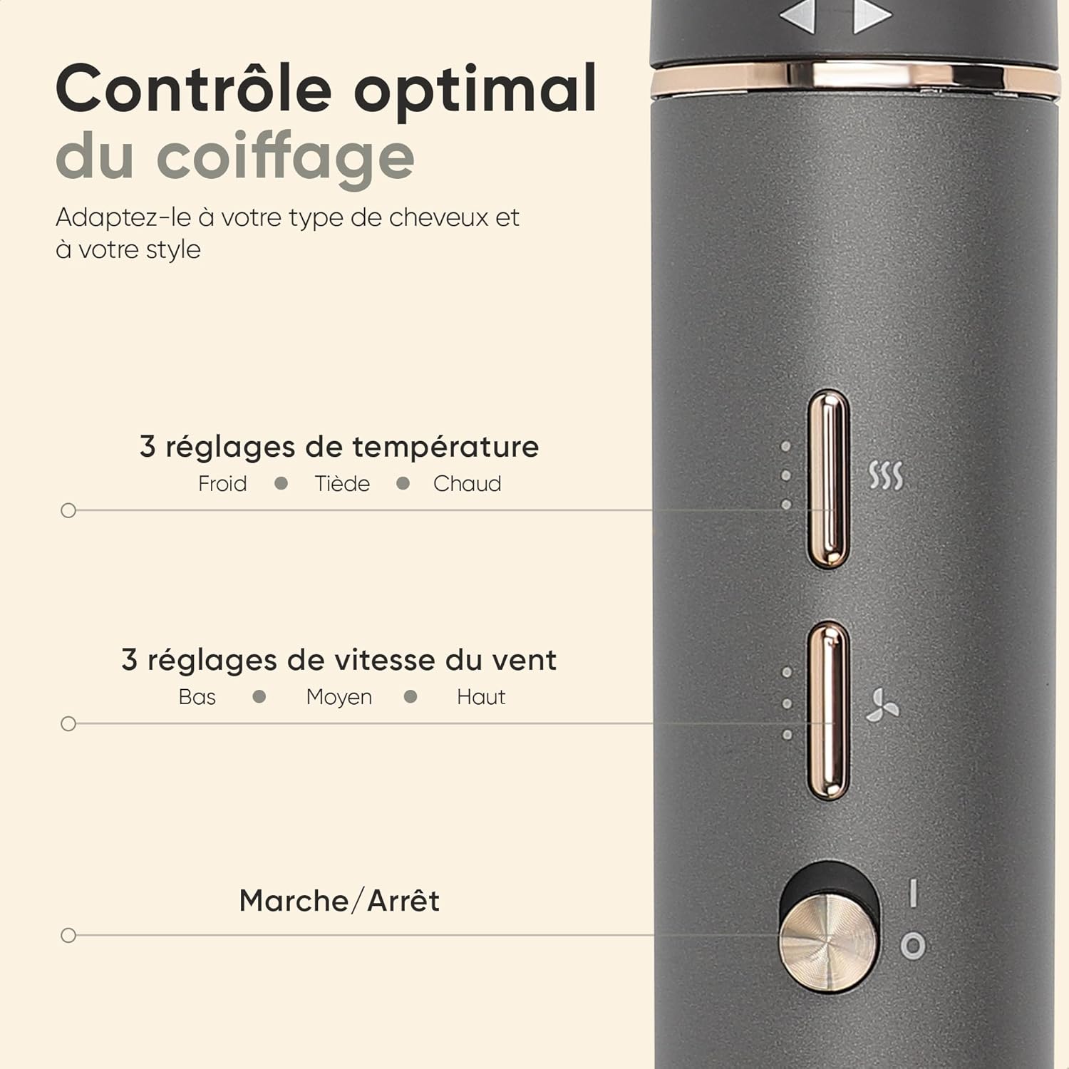 Brosse soufflante - Air Styler luxe - séchage rapide, boucleur, volumateur, lisseur - 135000 RPM