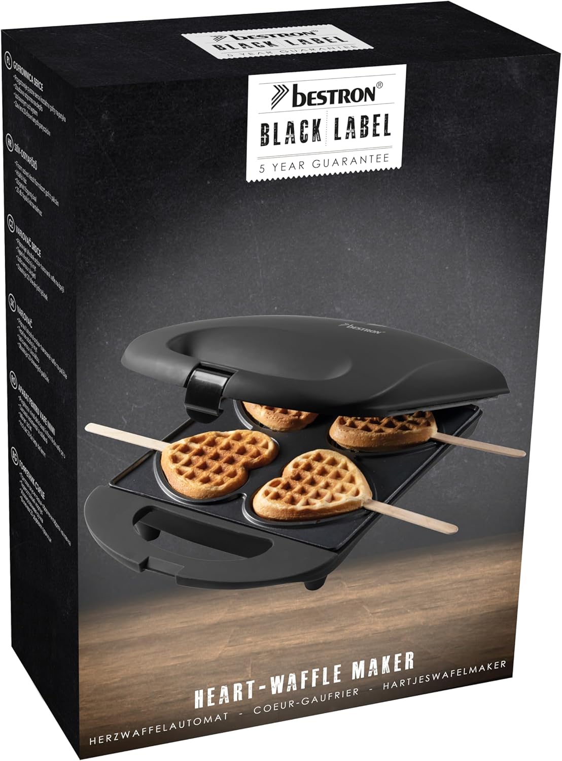 Bestron - Gaufrier rétro, 700W, antiadhésif, forme cœur, noir mat
