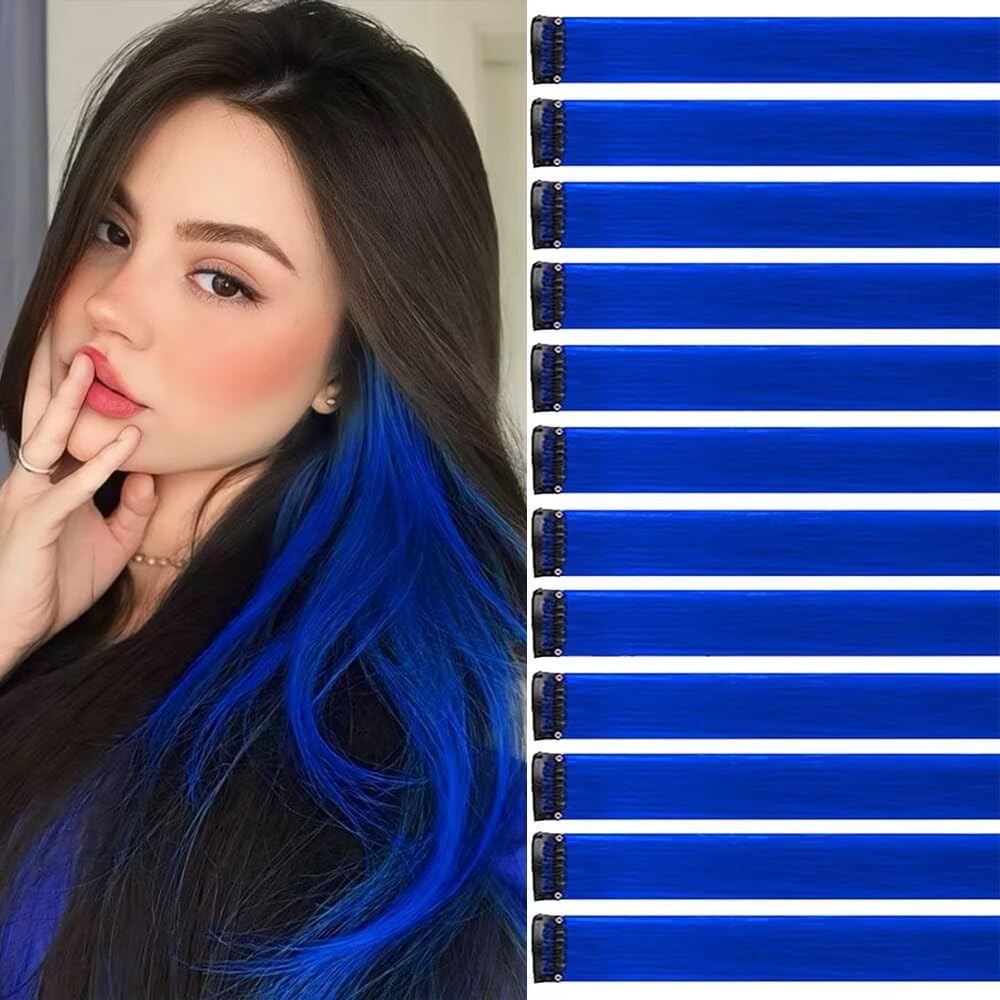 Mèches de cheveux à clipser - 55 cm - lot de 12, bleu saphir, pour enfants