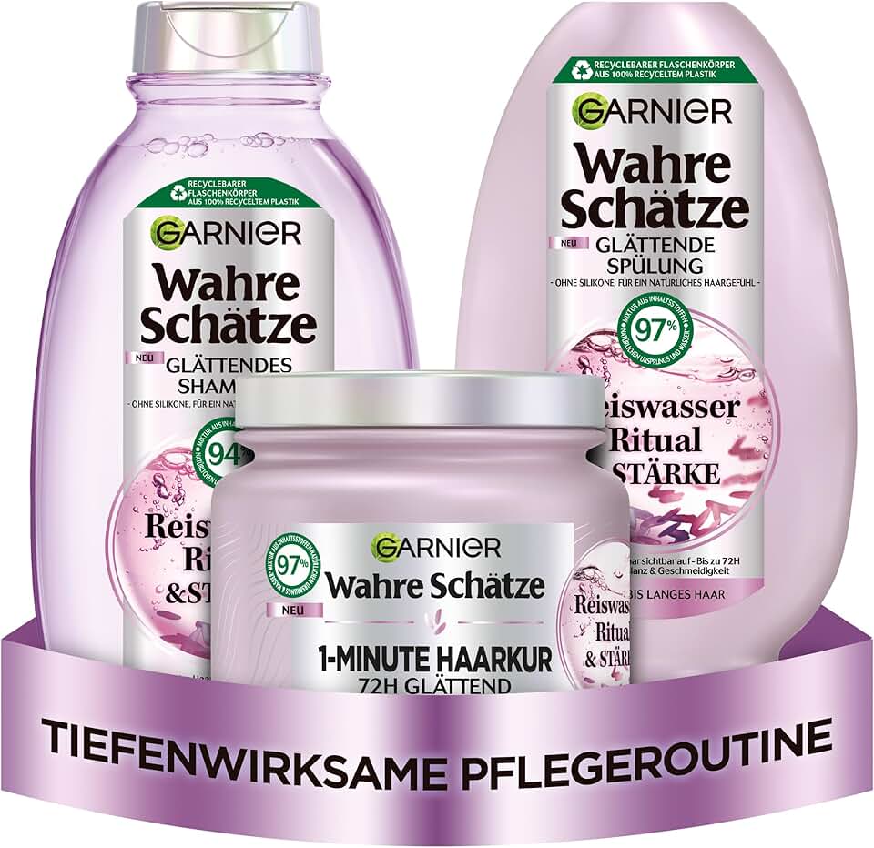 Garnier - Wahre Schätze Soin Lissant Eau de Riz - 250/200/340 ml - Brillance et souplesse cheveux mi-longs