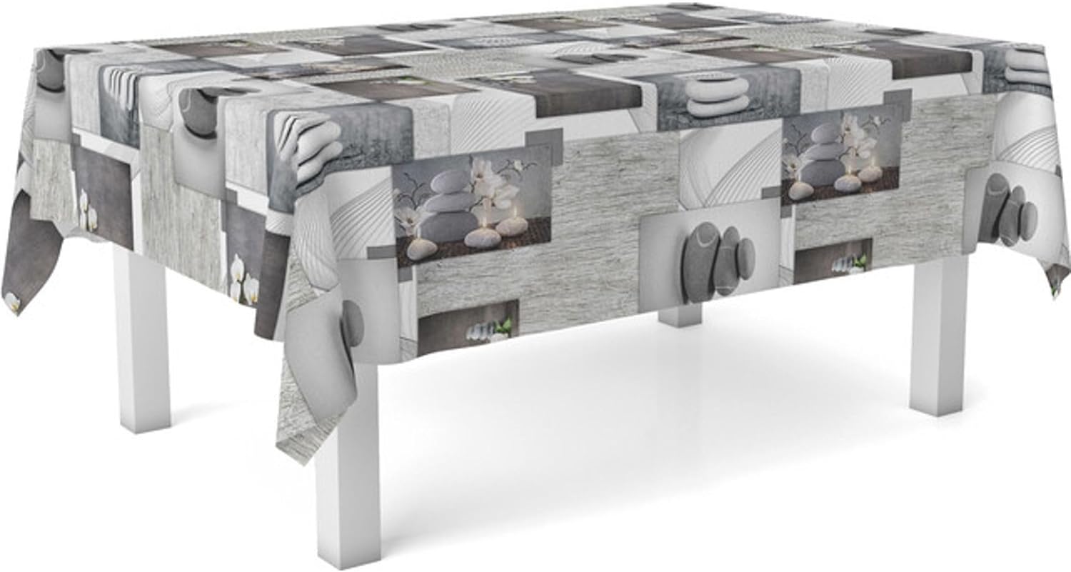 Nappe en toile cirée - Zen Pierres - 240x140 cm - Anti-taches, imperméable
