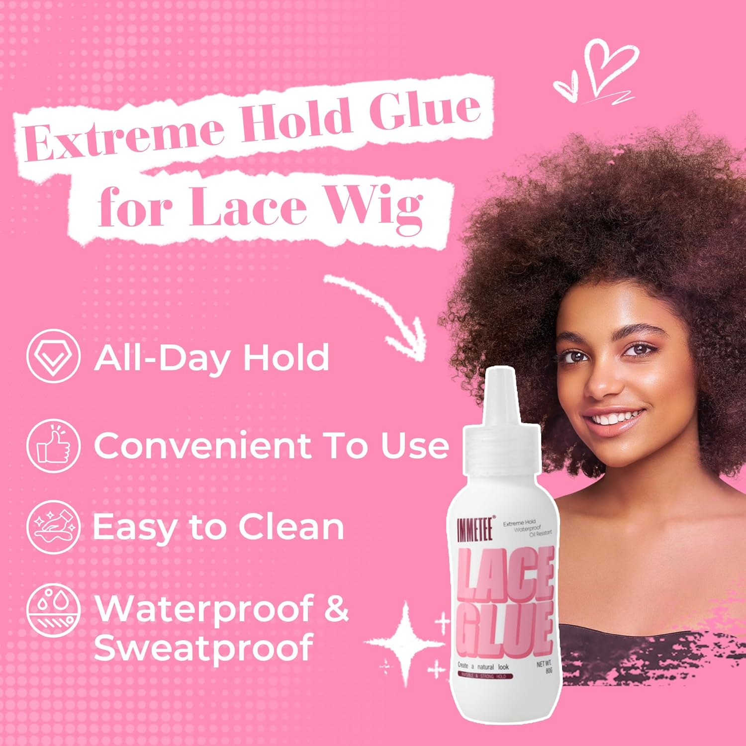 Colle à perruque - adhésif transparent forte tenue - 80g - invisible, remplacement cheveux