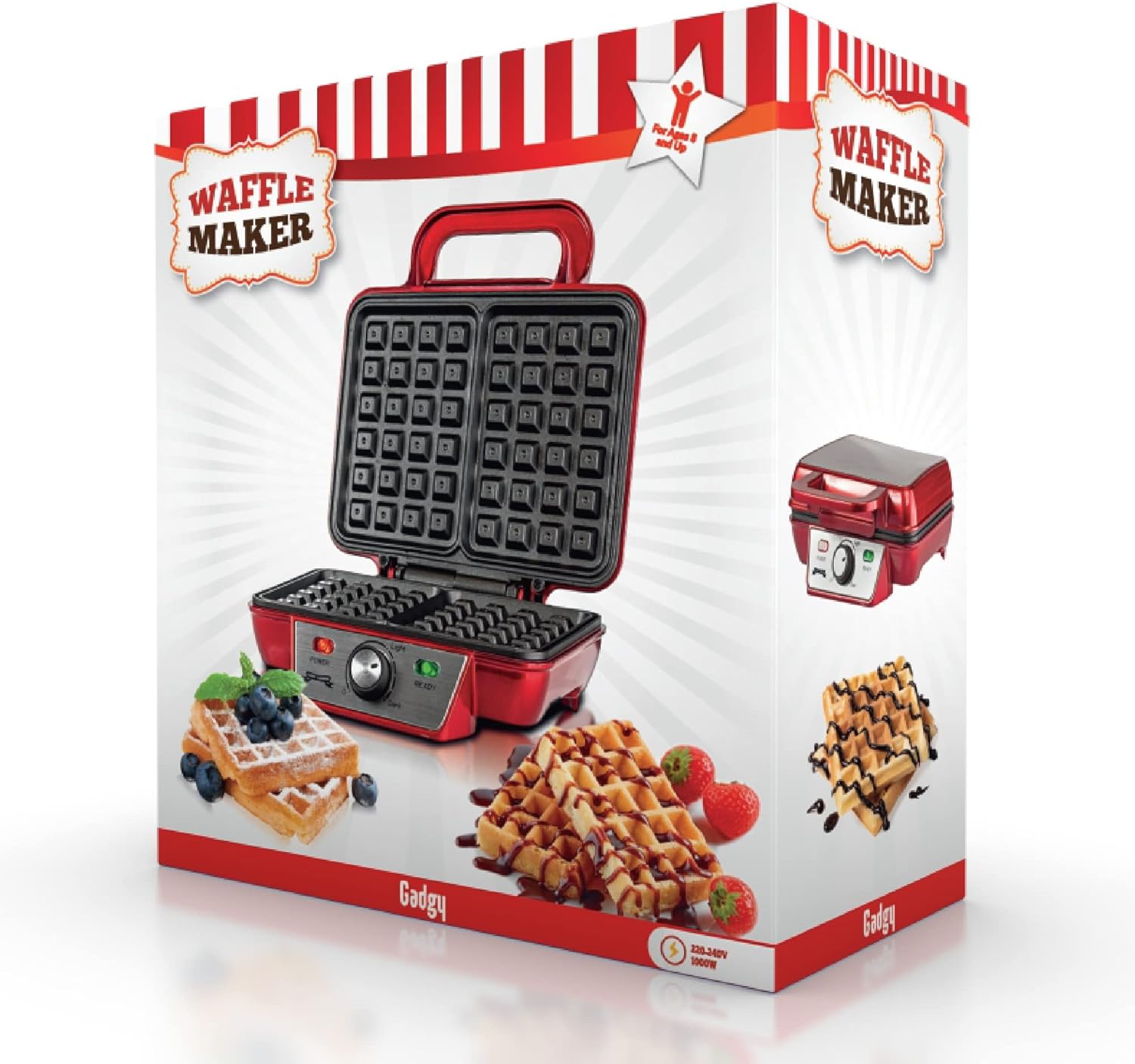 Gadgy - gaufrier, 23x16,8 cm, 1000W, antiadhésif, thermostat réglable