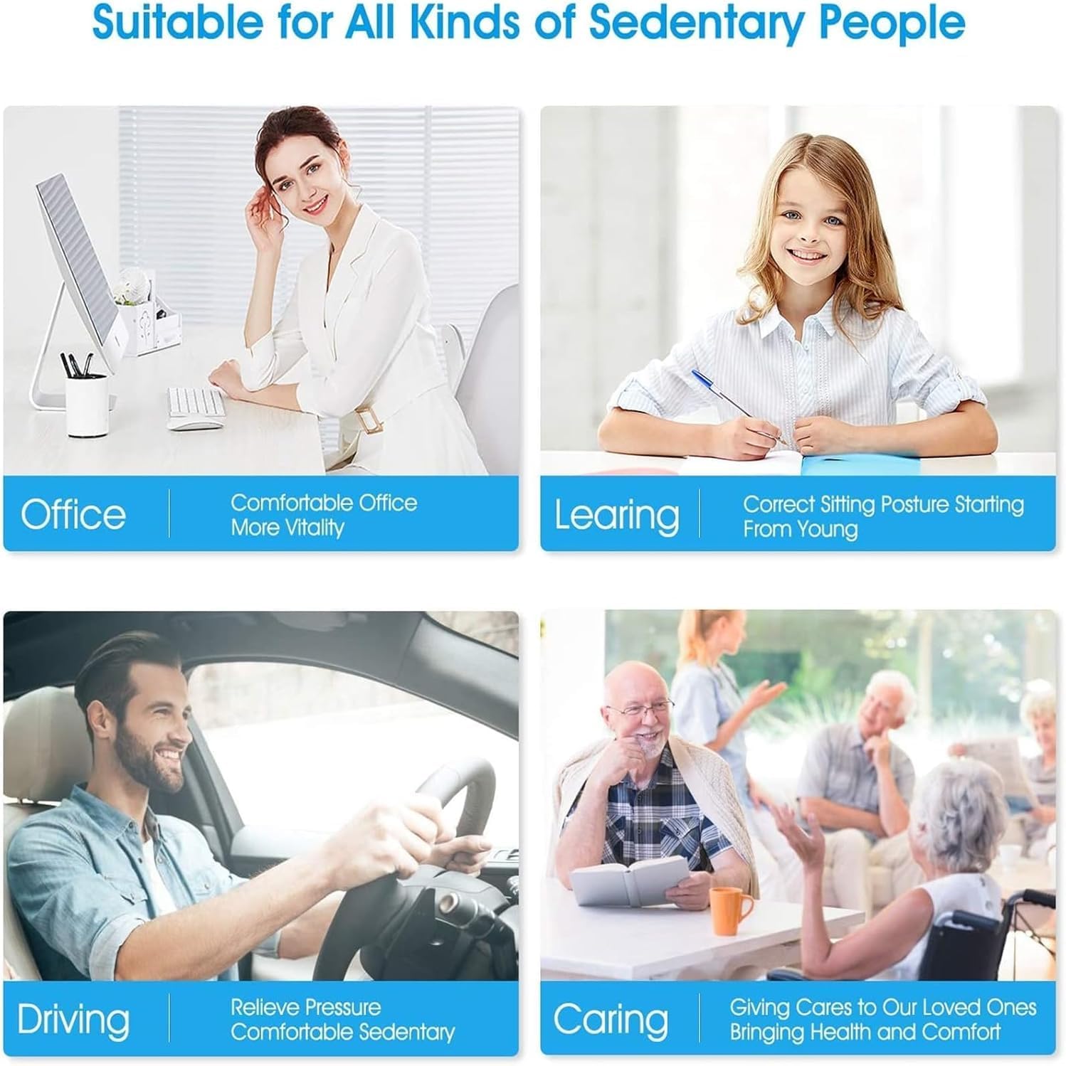 Feagar - Coussin mémoire ergonomique - 45x35cm - soutien coccyx, siège auto/bureau, soulagement sciatique