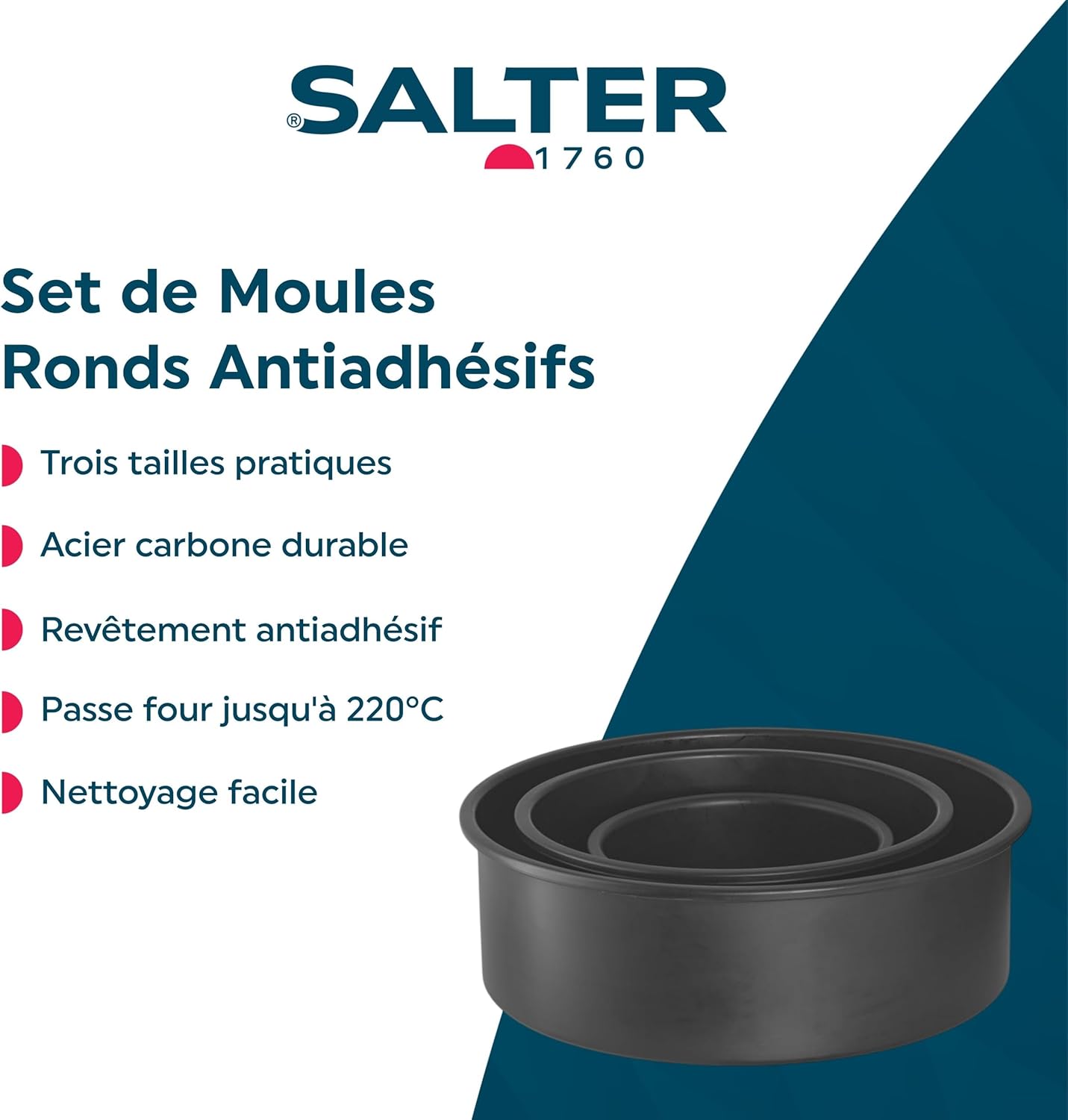 Salter - moules à gâteaux ronds, 3 tailles, acier carbone, antiadhésifs, BW12551EU7