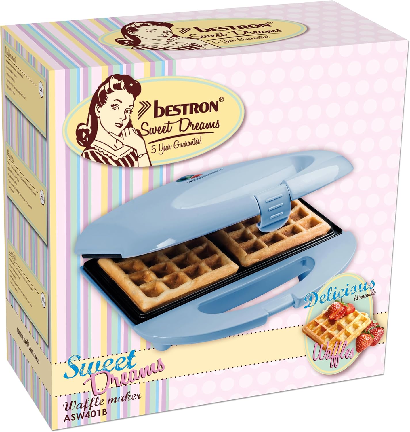 Bestron - Gaufrier rétro 700W, antiadhésif, bleu, pour Bruxelles