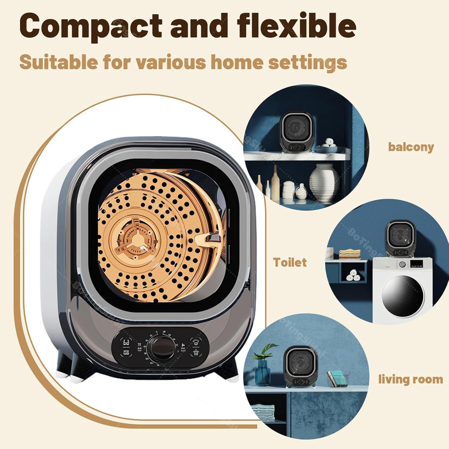 Mini sèche-linge électrique compact, cuve inox, portable, bleu