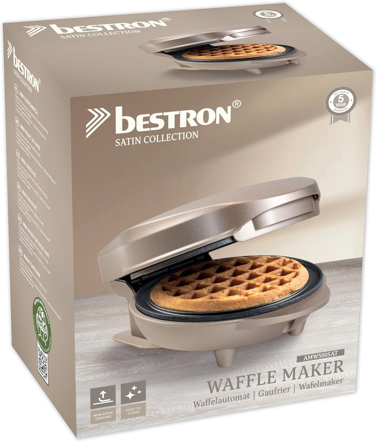 Bestron - Mini gaufrier rétro beige - compact - revêtement antiadhésif