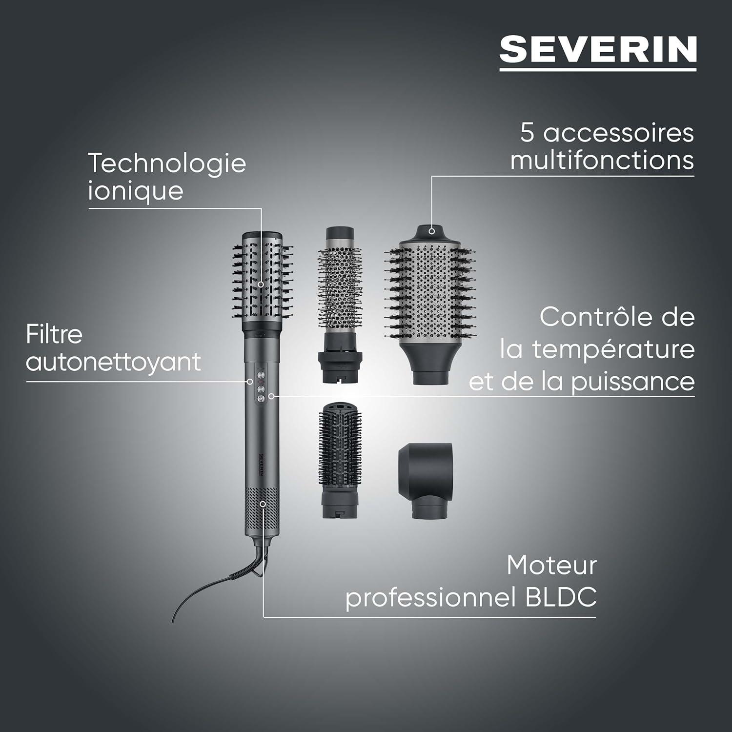 SEVERIN - Brosse soufflante Multi Style 5en1, 1500W, ionique, WL 0684