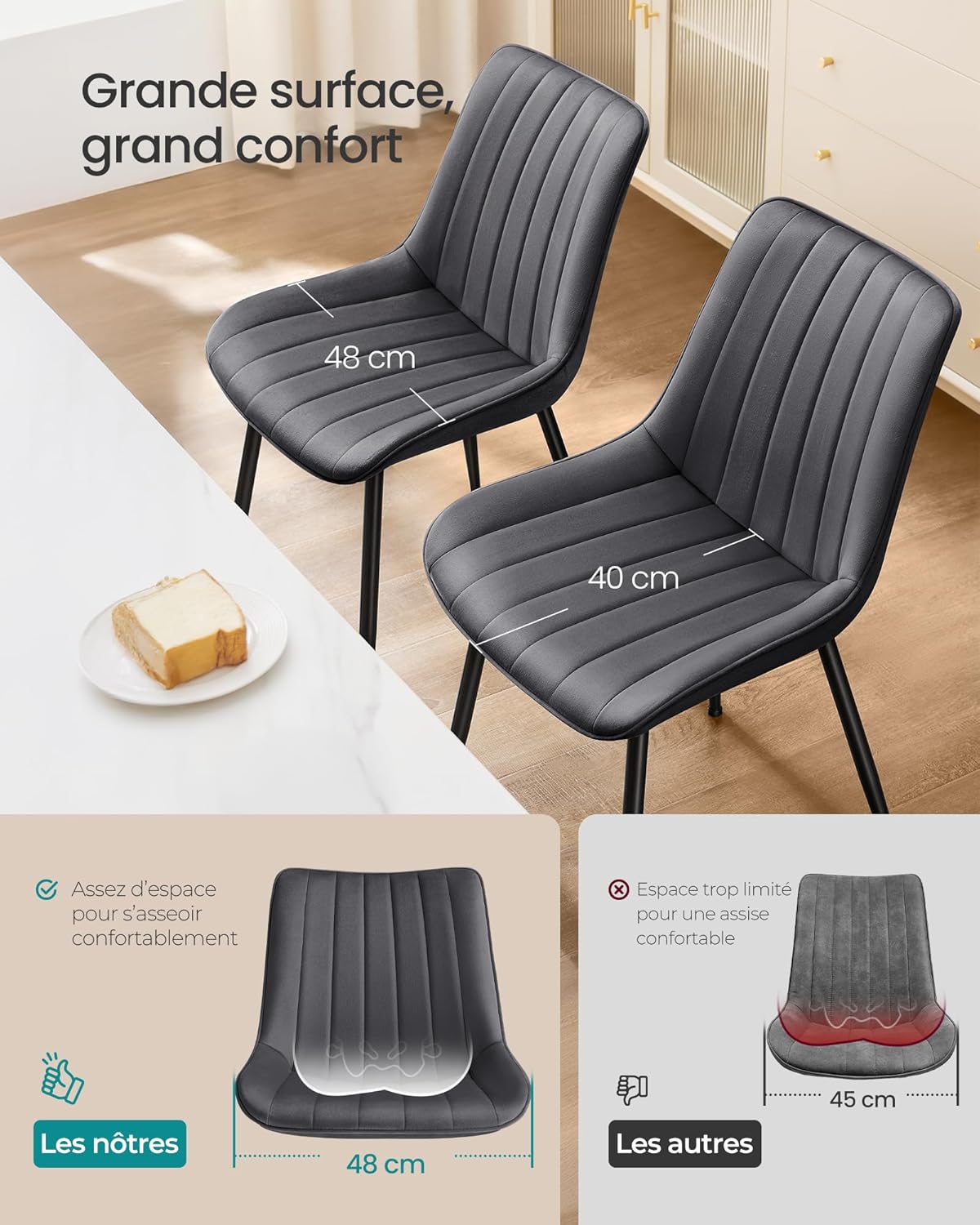 SONGMICS - chaises salle à manger lot de 2, acier, 120kg, ergonomiques, LDC090G05