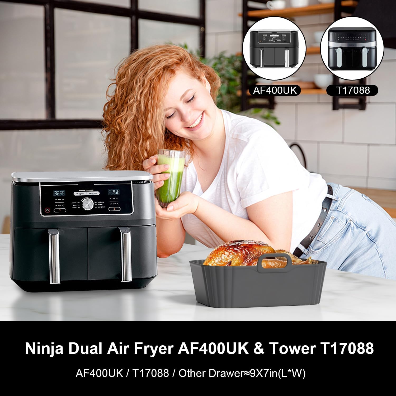 Moule silicone airfryer - compatible modèles 7,6L à 9,5L - réutilisable - AF300EU AF400EU AF200EU