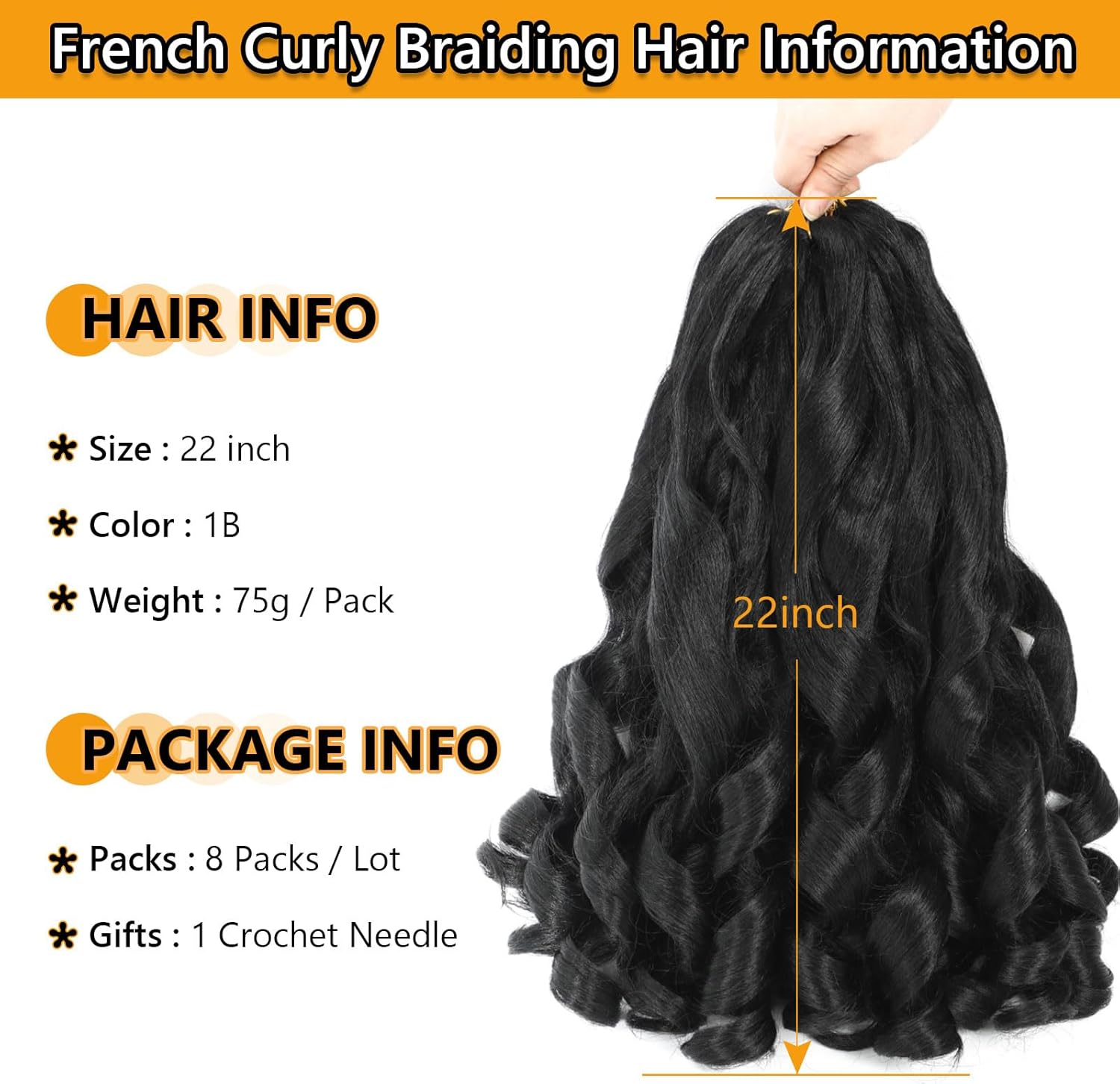Mèches tresses africaines - French Curl - 22 pouces - 8 packs, boucles volumineuses