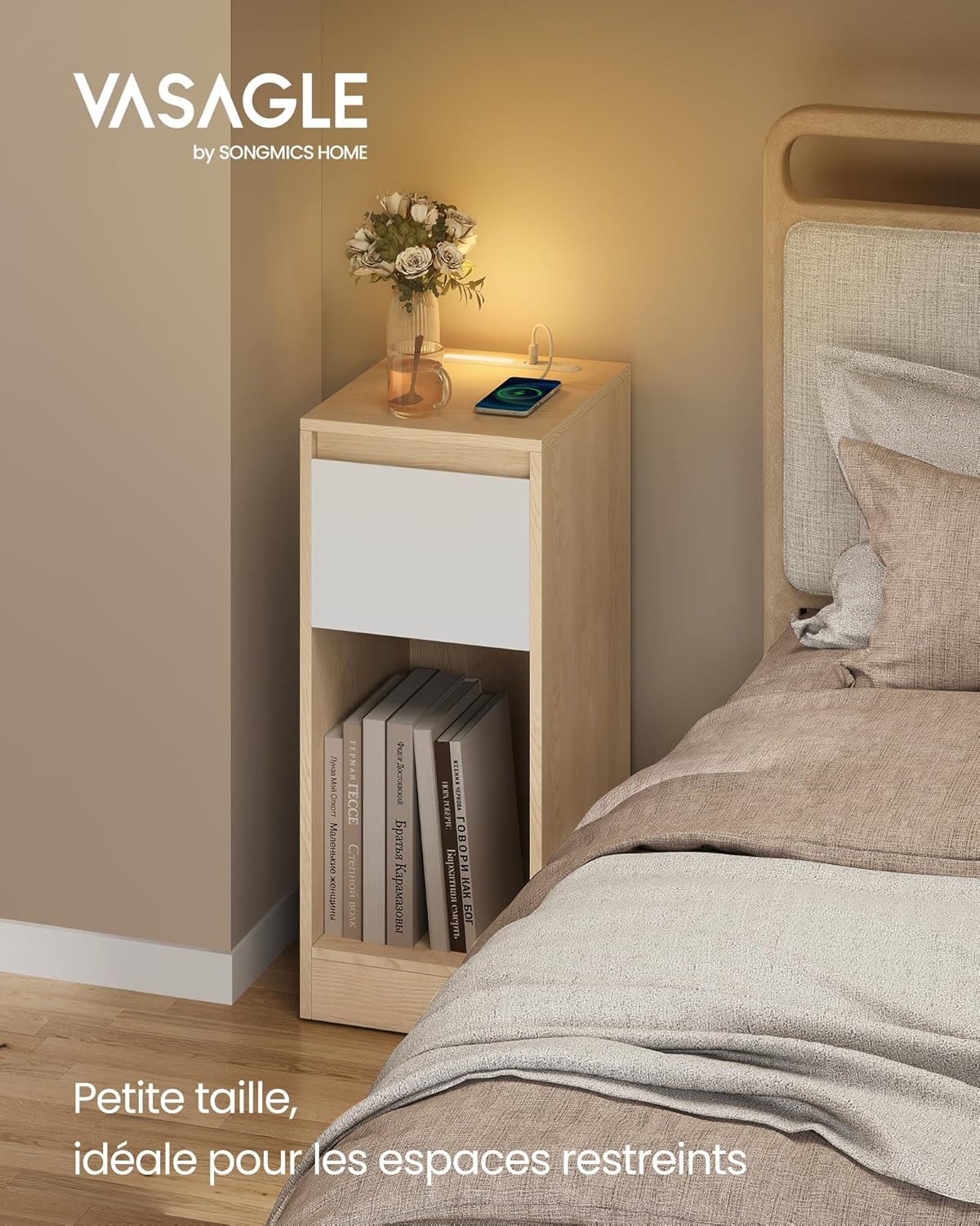 VASAGLE - table de chevet lot de 2 - rangement LED USB - LET710Y01