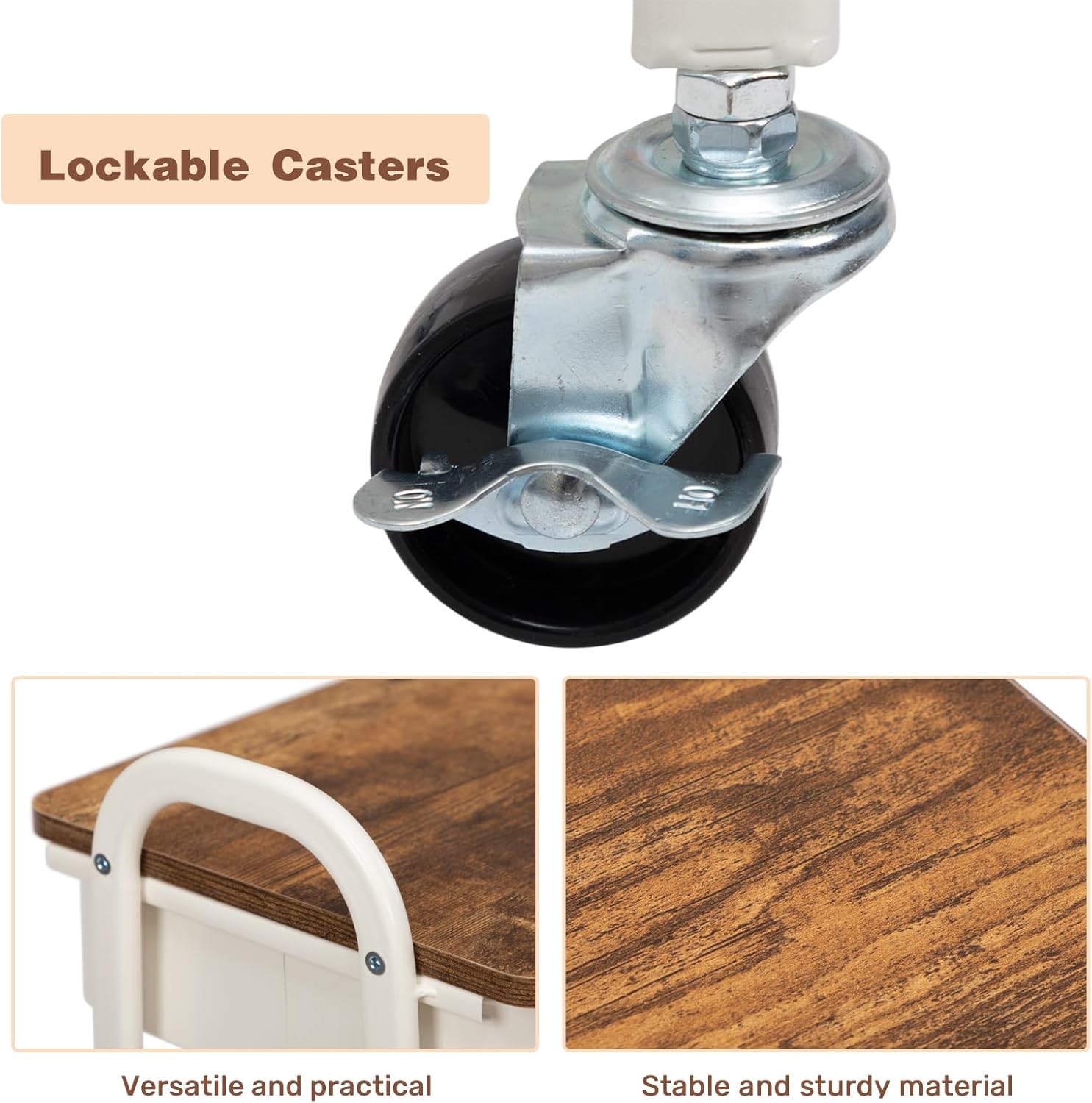 DOEWORKS - chariot de rangement 3 niveaux métal, tiroir, blanc