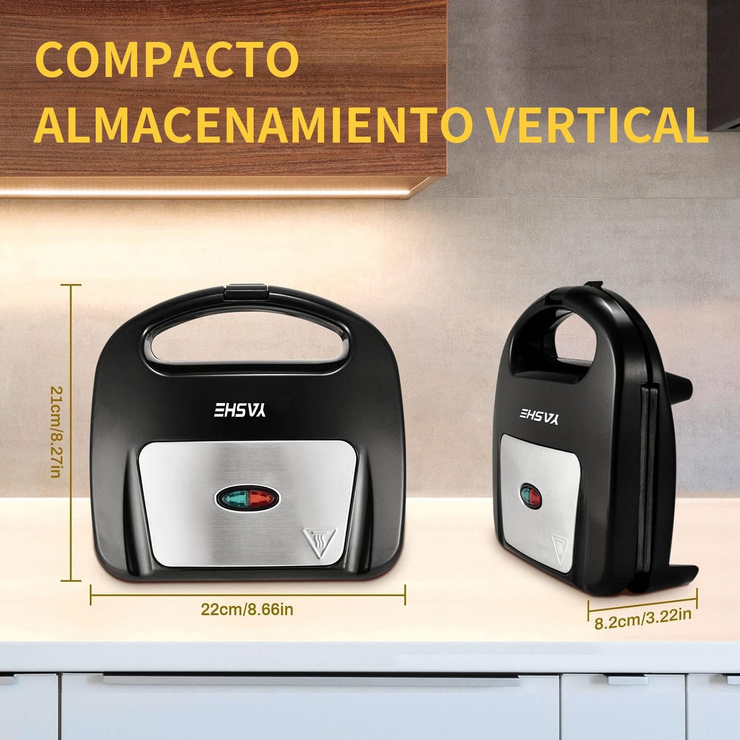 YASHE - Grill Panini 750W - plaques antiadhésives, poignée froide