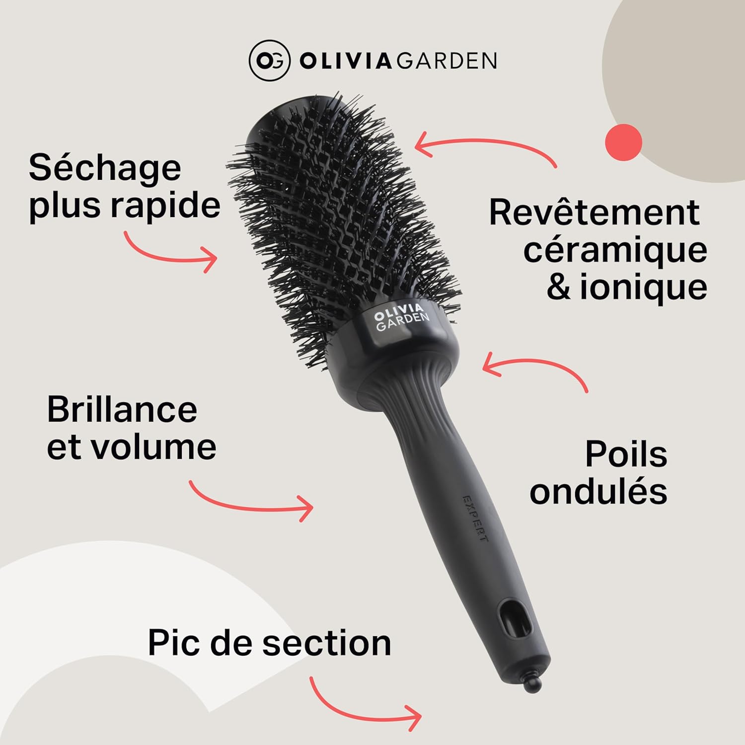 Olivia Garden – Expert Blowout Shine – Brosse ronde céramique antistatique, brushing brillant et sans frisottis