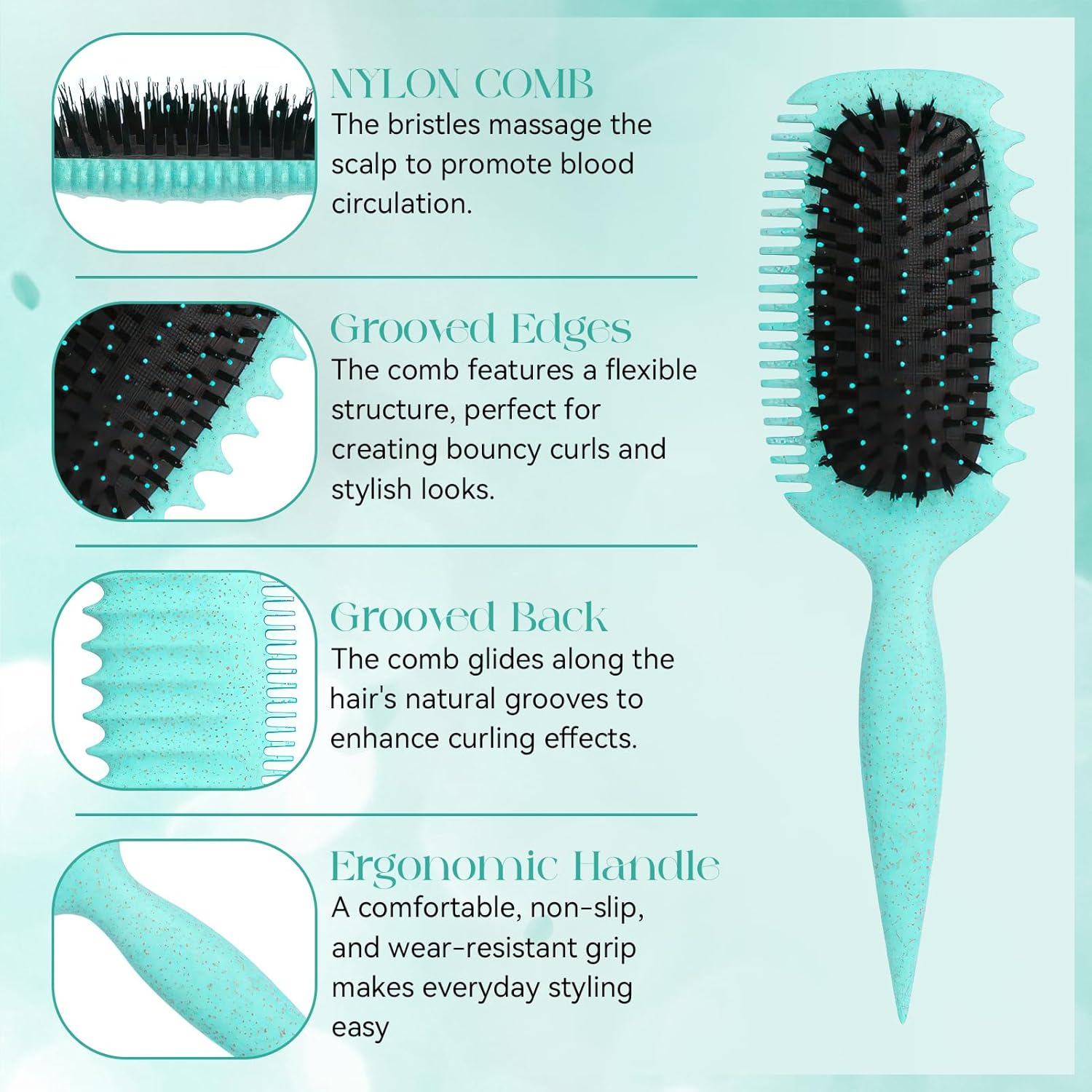 Brosse à boucler - cheveux démêlage doux - poignée ergonomique - antistatique, pour toute la famille