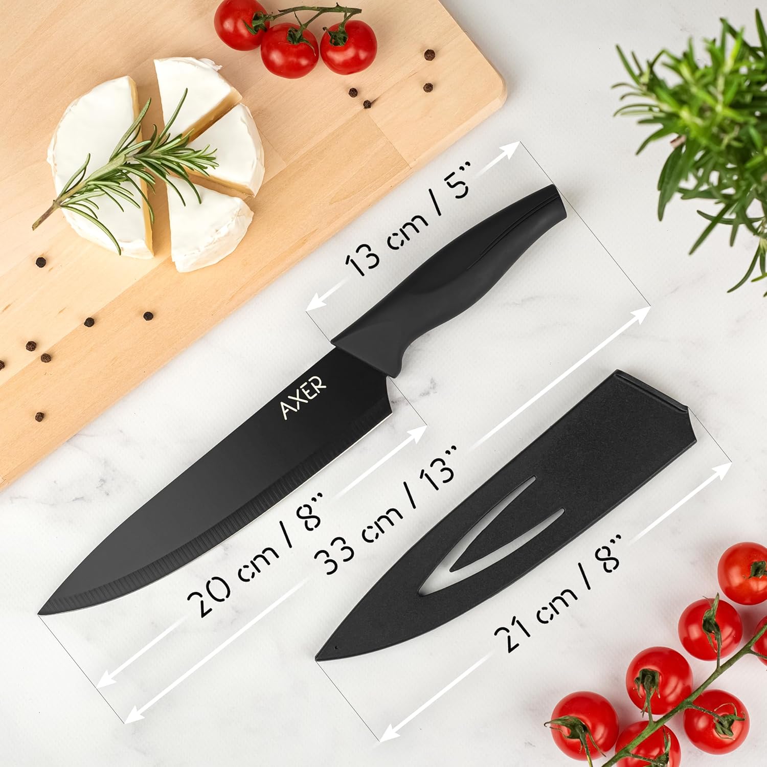 Axer - Chef Knife Série - 20 cm - Acier inox noir, étui inclus