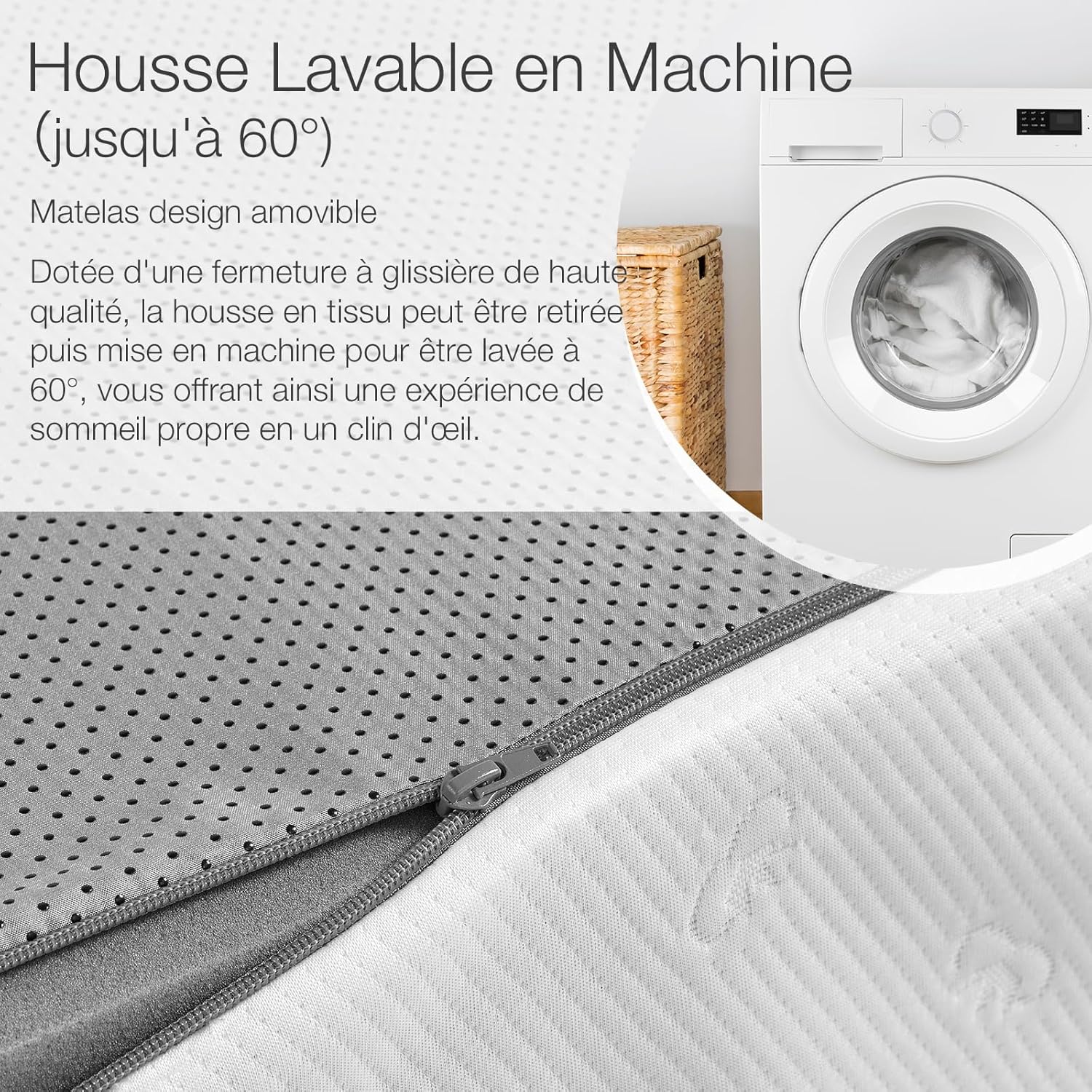 Novilla - matelas mousse froide 7 zones 90x200 cm - housse amovible 18cm