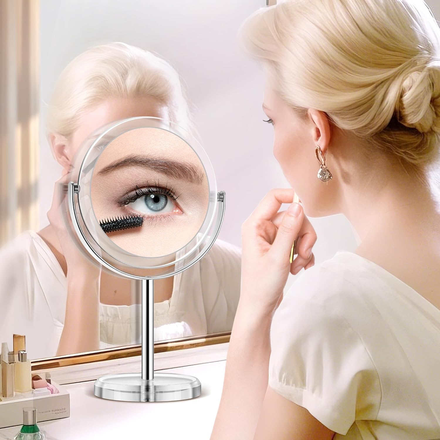 Miroir de maquillage double face, grossissement 30x/1x, sur pied, idéal chambre et salle de bain