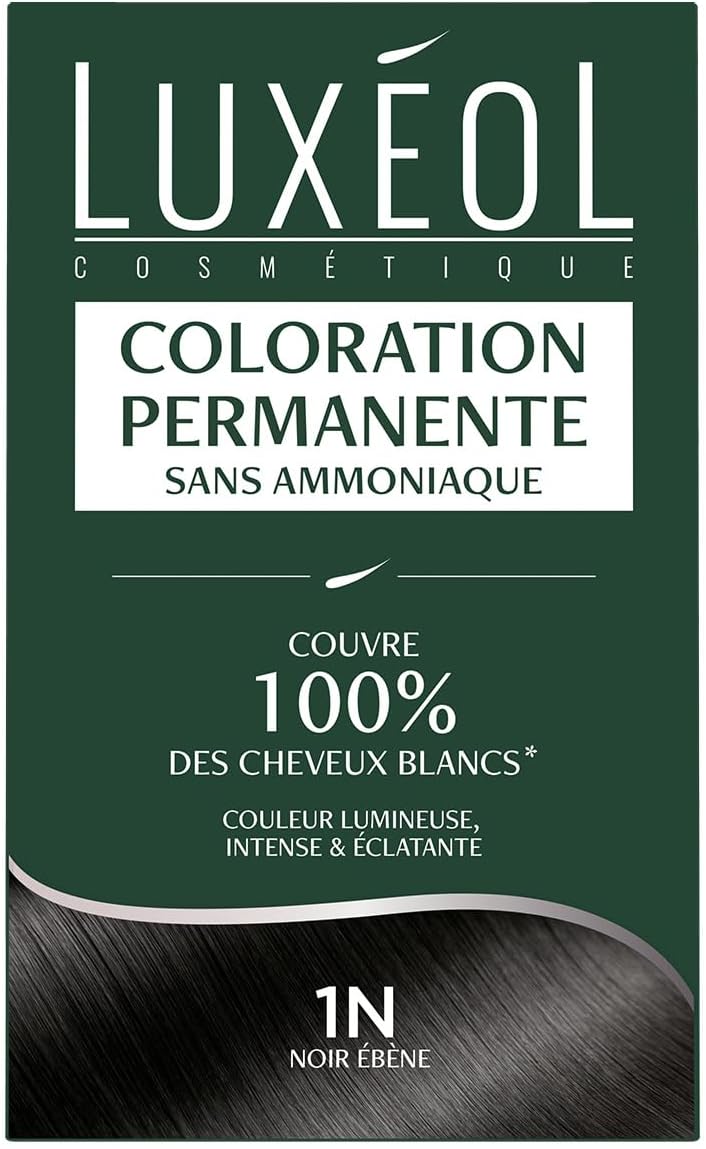 Luxéol - Coloration Permanente 1N - 60ml - Noir ébène, sans ammoniaque, couvre 100% cheveux blancs