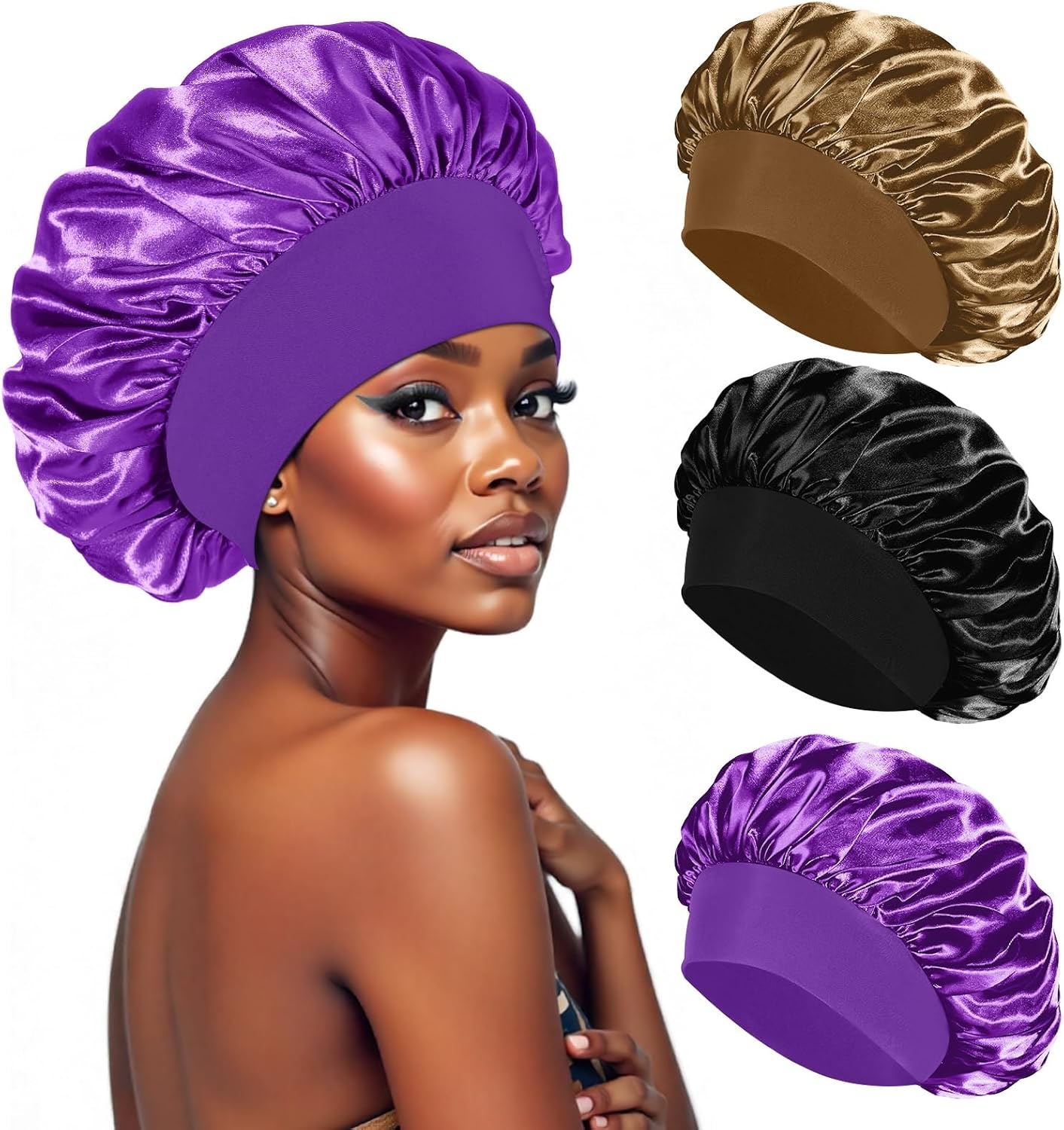 Bonnet satin nuit - soin cheveux soyeux - élastique confortable