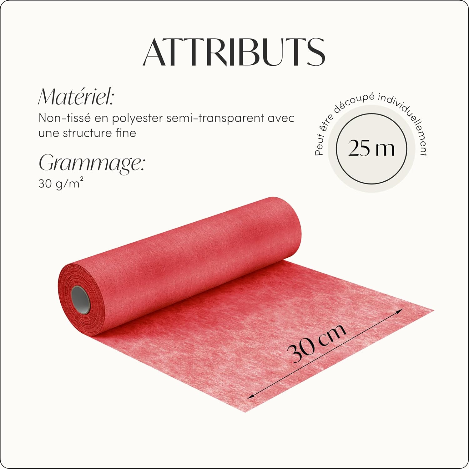 100%Mosel - Chemin de Table en Non-tissé - 30x2500 cm - Rouge, nappe pour occasions spéciales