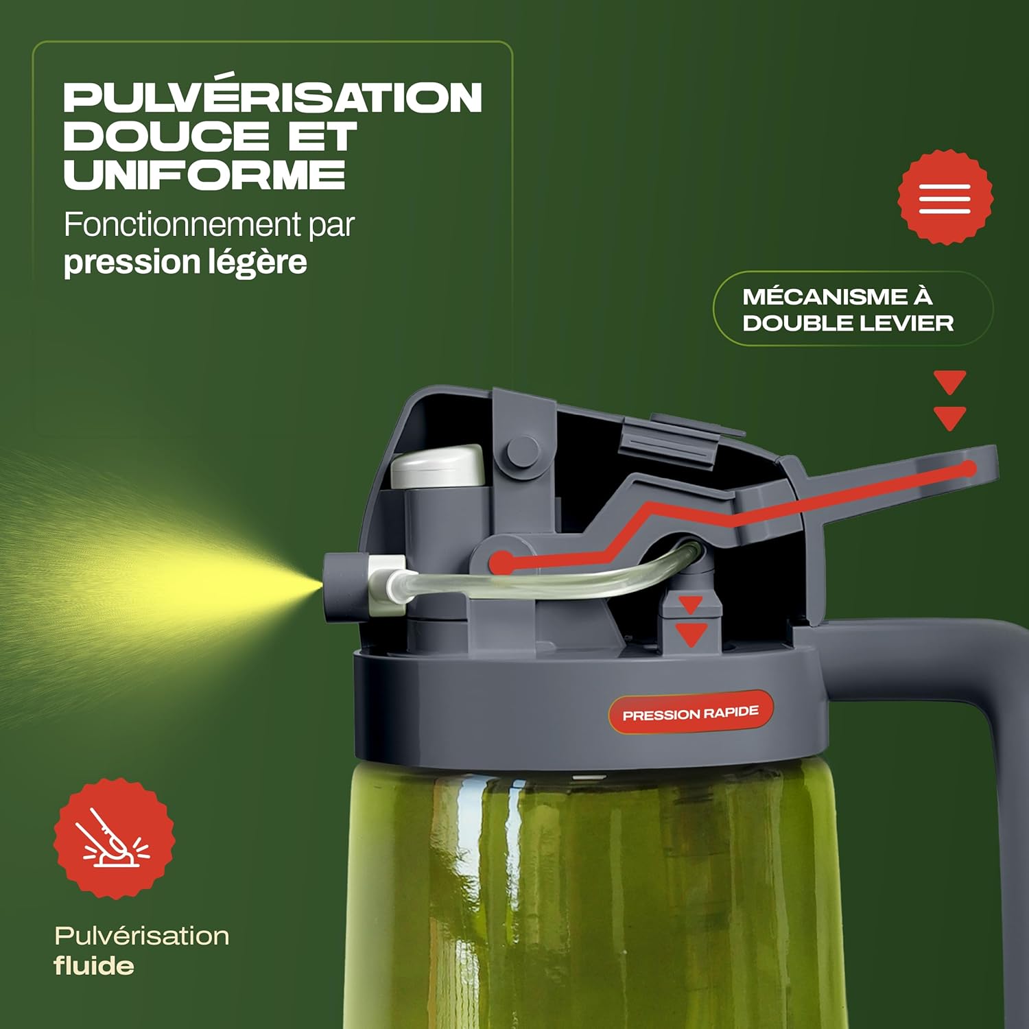 PORTENTUM - spray huile cuisine 2 en 1 - 470ml - verre vert, protection lumière