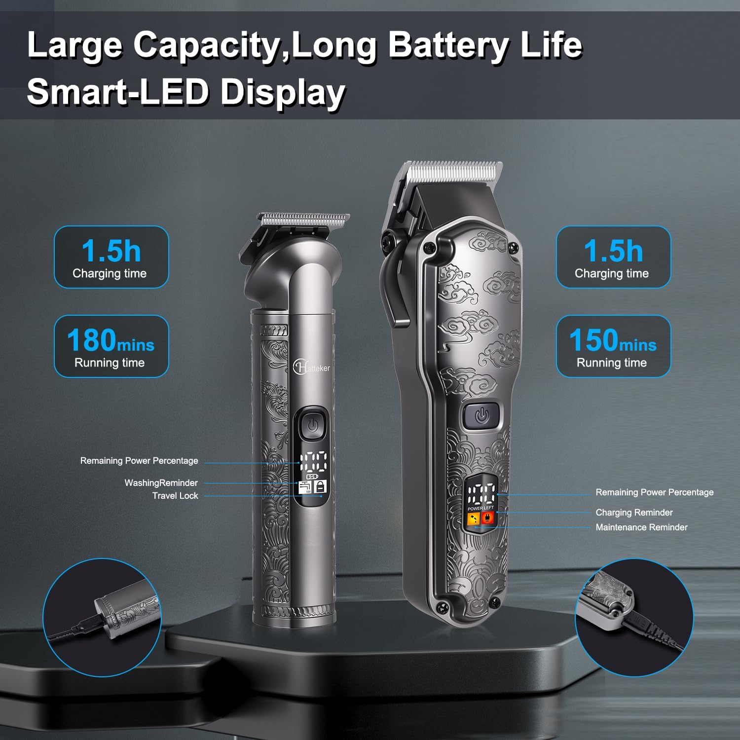 Hatteker - Tondeuse pro homme/barbe/corps, sans fil, lavable, set complet