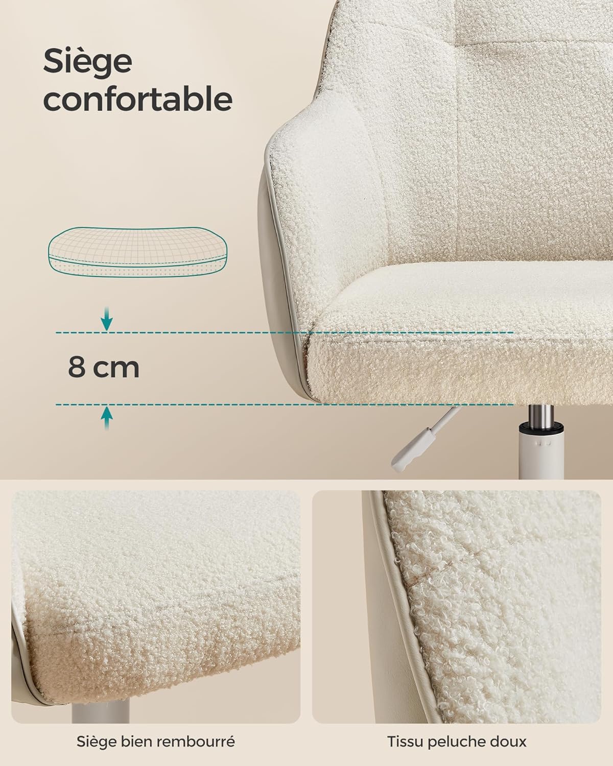 SONGMICS - chaise de bureau ergonomique, cadre acier, tissu respirant, réglable, 110kg, OBG019W01