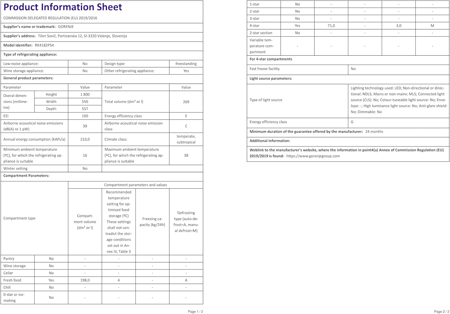 Gorenje - réfrigérateur-congélateur série RK - 269L, classe E, argent - RK4182PS4