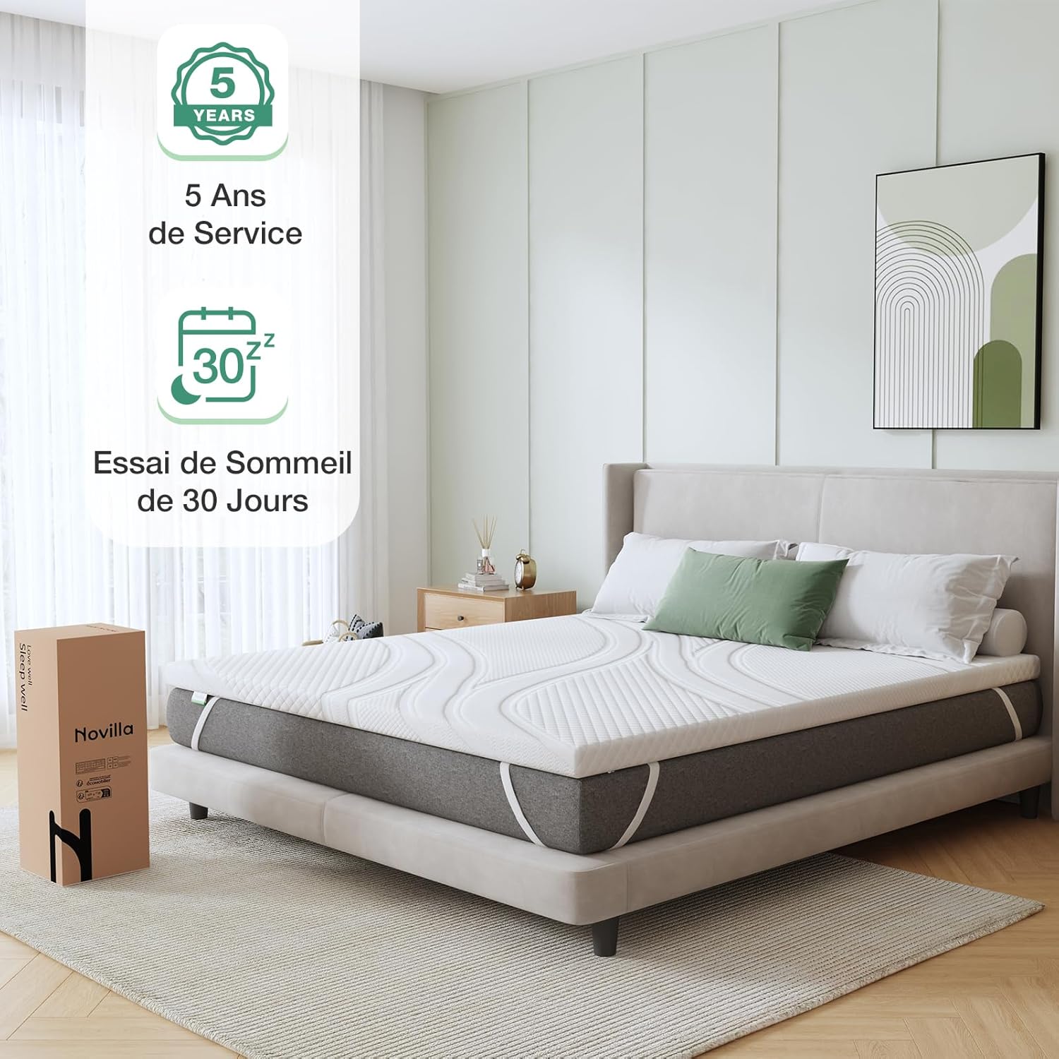 Novilla - Surmatelas série Mousse Gel - 120x190 cm - Mémoire de forme, doux, antidérapant, lavable