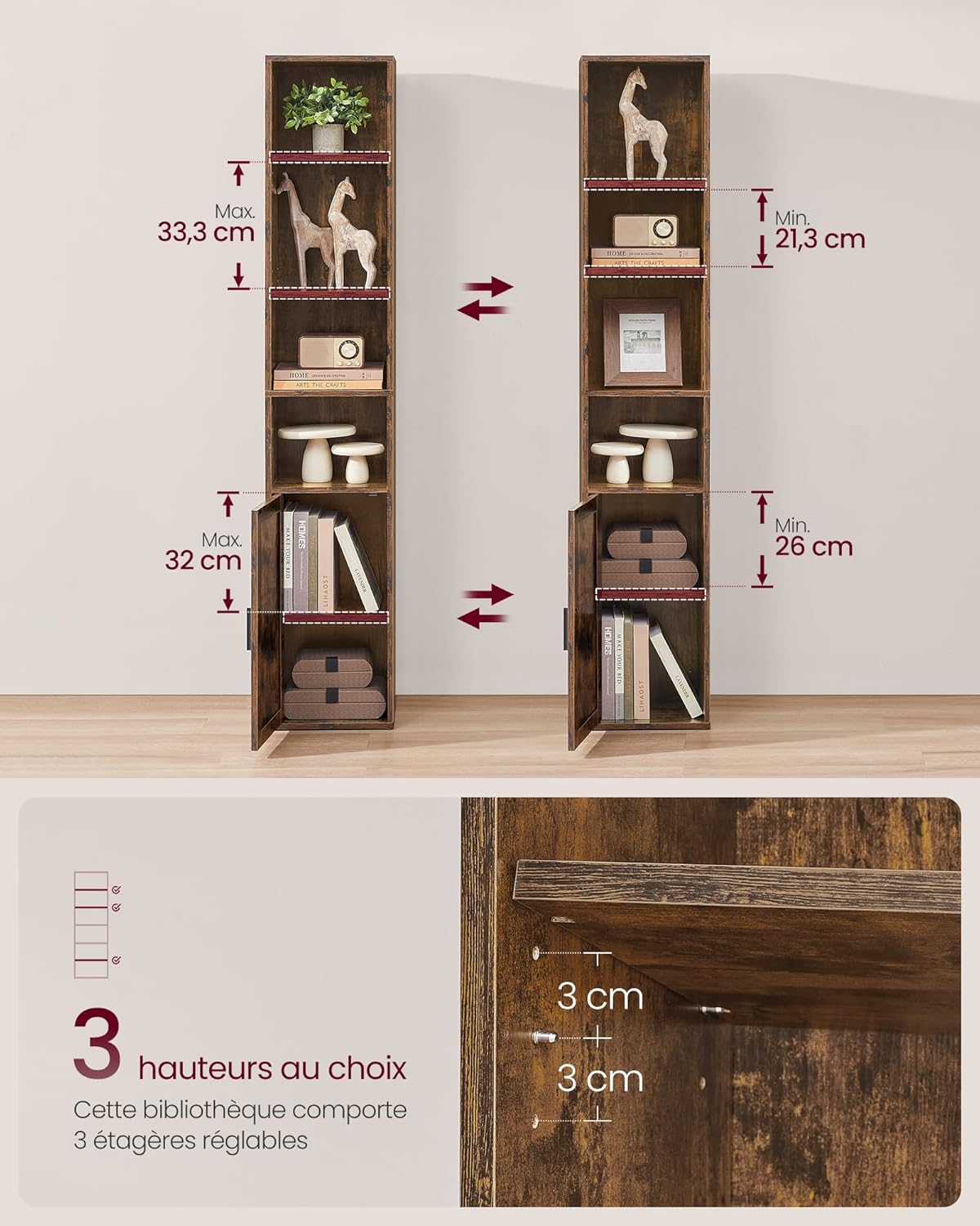 VASAGLE - Custos Collection - 24x31.8x175 cm - étagère haute 6 niveaux, porte, rangement ouvert LBC401K01