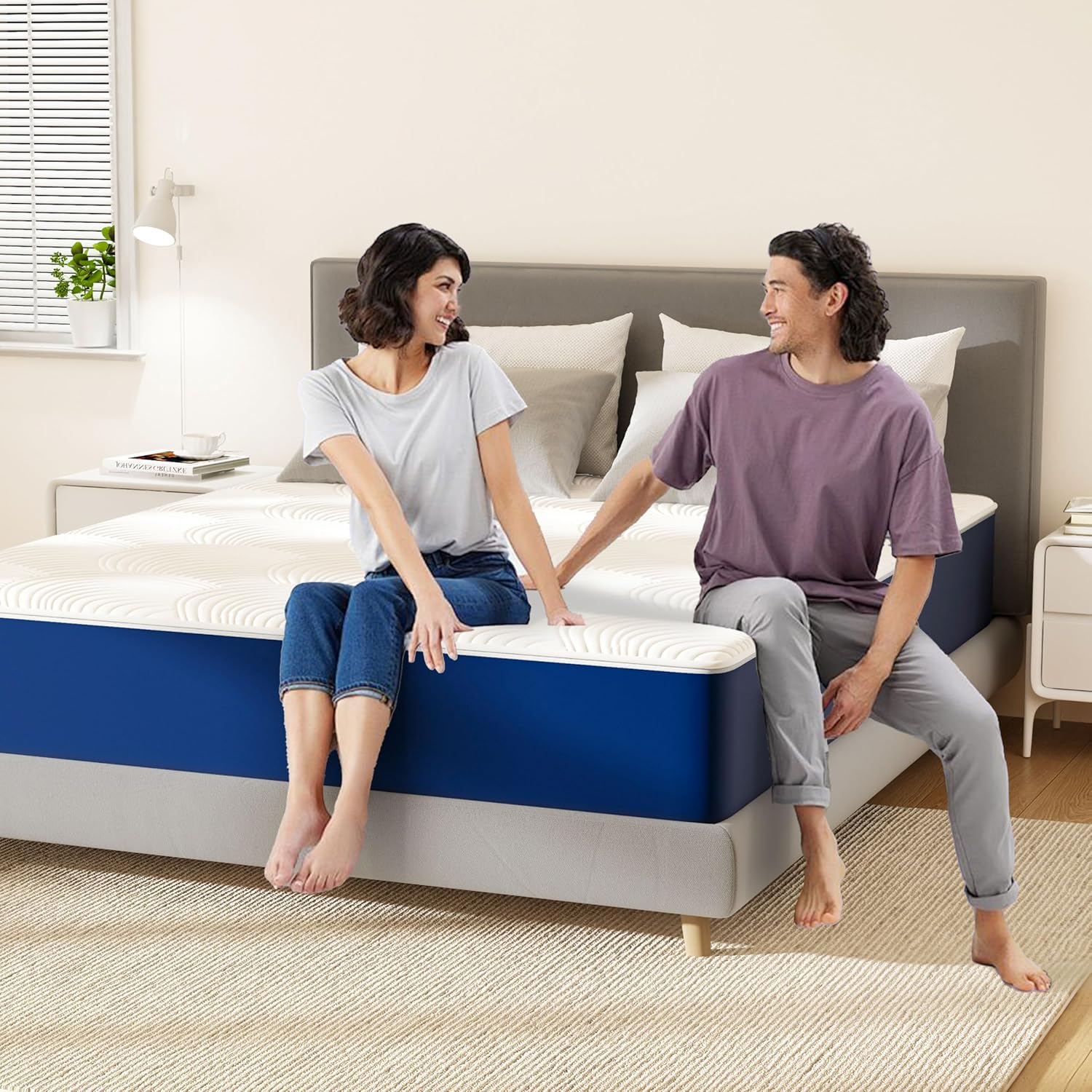 PurrJoys - matelas double mémoire de forme 135x190x20cm - ferme, rafraîchissant, housse lavable