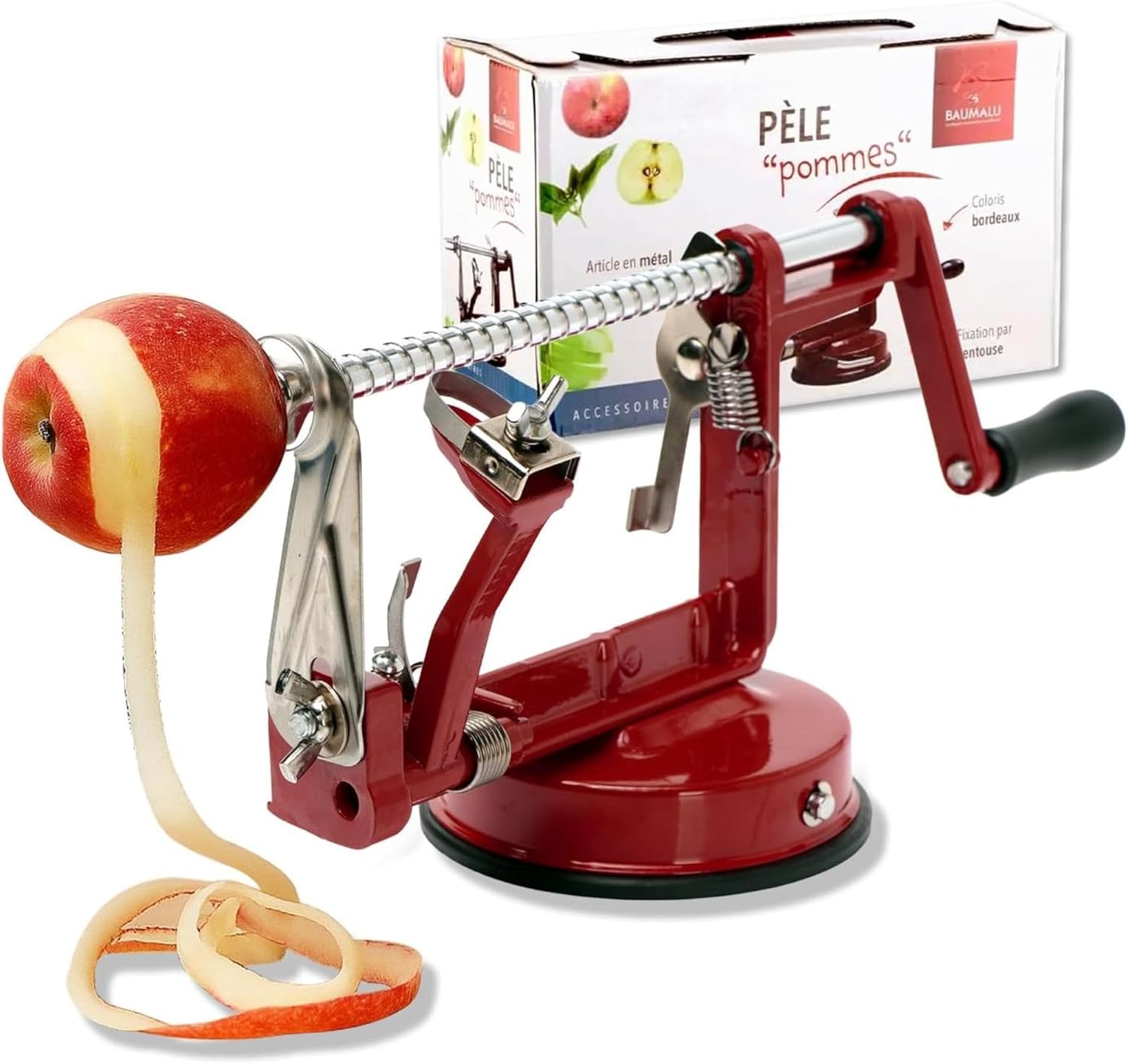 Baumalu - éplucheur de pommes, métal, 25,5x15x11cm, poignée fixe, ventouse