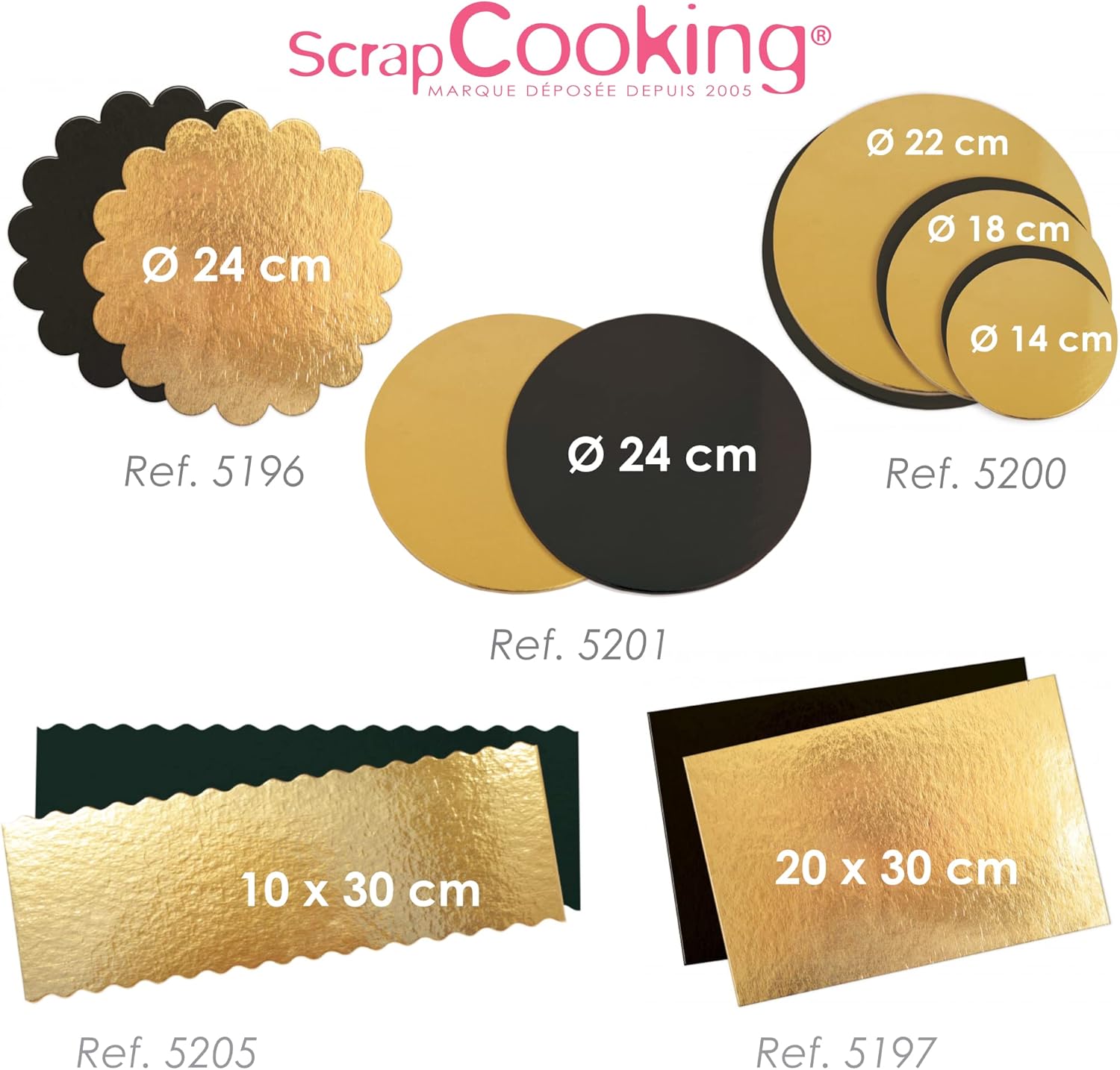 ScrapCooking - kit supports à gâteaux réversibles 30x20cm - carton doré/noir 5197